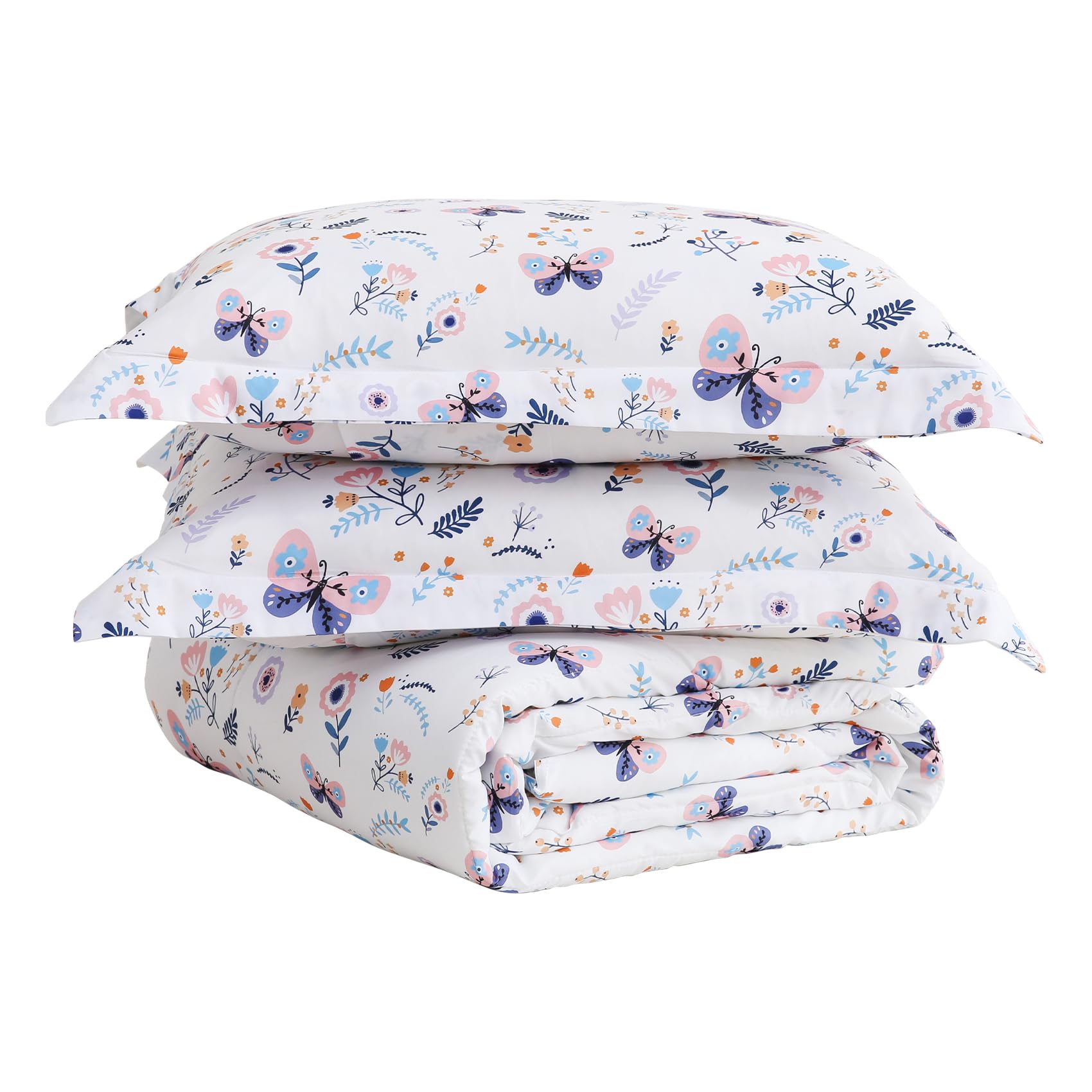Yibeizi Floral Butterfly Comforter Set for Girls Full Size Bedding