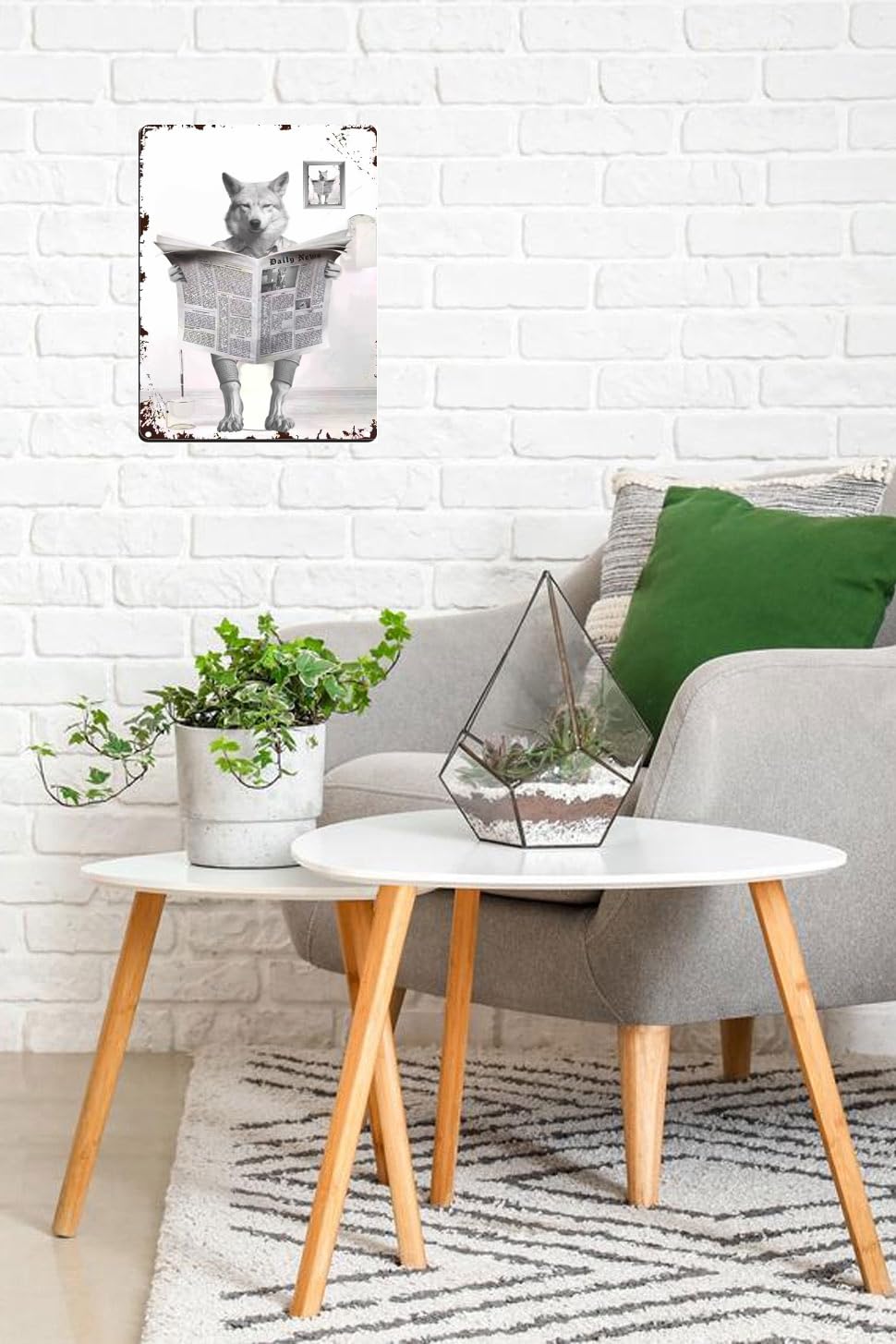 TopPacific Metal Tin Sign Vintage Wolf Toilet Reading Newspaper Humour Funny Animal Whimsy Animal for Home, Bathroom and Toilet Wall Decor 12x16 Inch(819B)