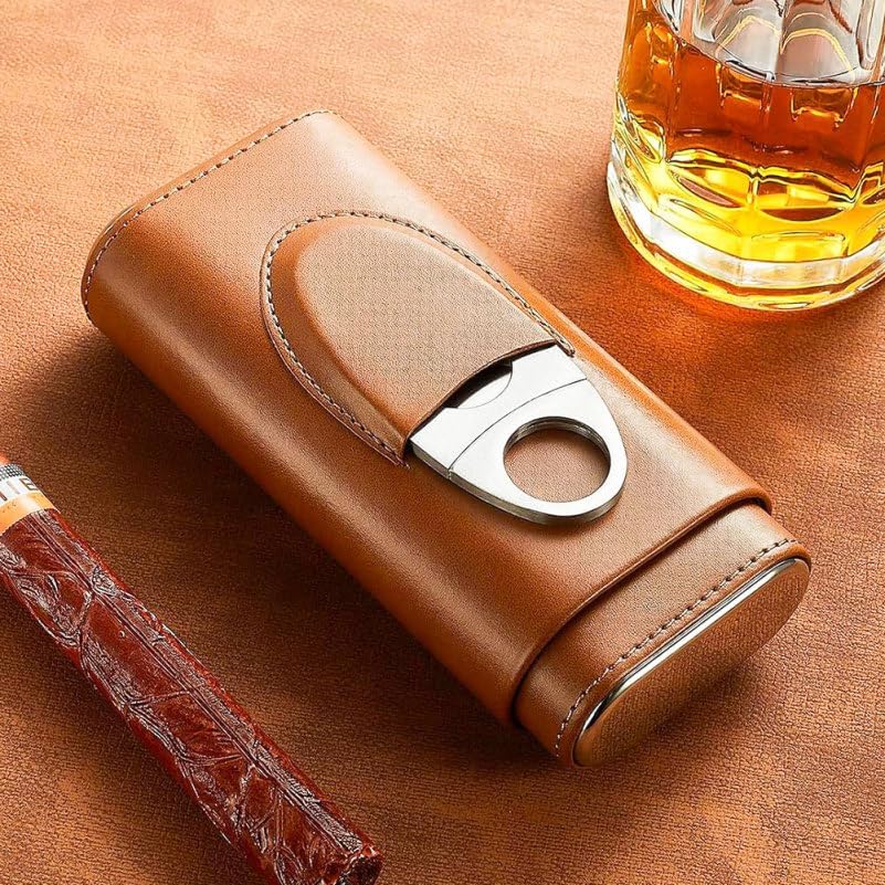 ibasenice Portable Cigar Humidor Travel Case, 6.29x2.75x1.18 In PU Leather Holder for Multiple Cigars, Protective Storage for Men Outdoor Golf Trips