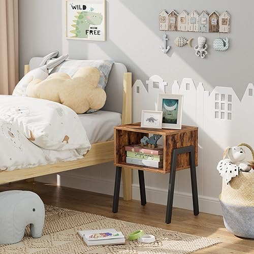 Miniatura 4 de HOOBRO Juego de 2 mesitas de noche, mesa auxiliar apilable, mesa auxiliar, mesitas de noche con estante de almacenamiento abierto, para dormitorio,