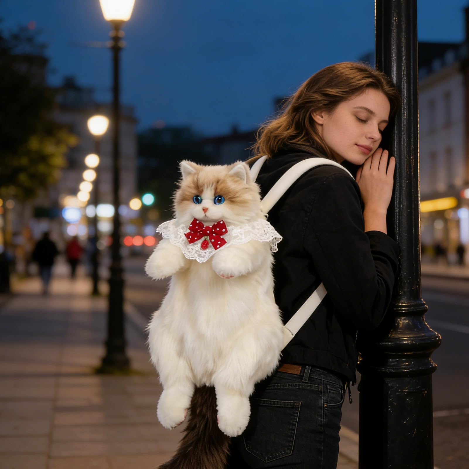 Uroczy wypchany plecak, odpinany pasek na ramię, w kształcie kota z zapięciem na zamek błyskawiczny, torba do przenoszenia pluszowego materiału, akcesoria podróżne z łatwym użytkowaniem, codzienne