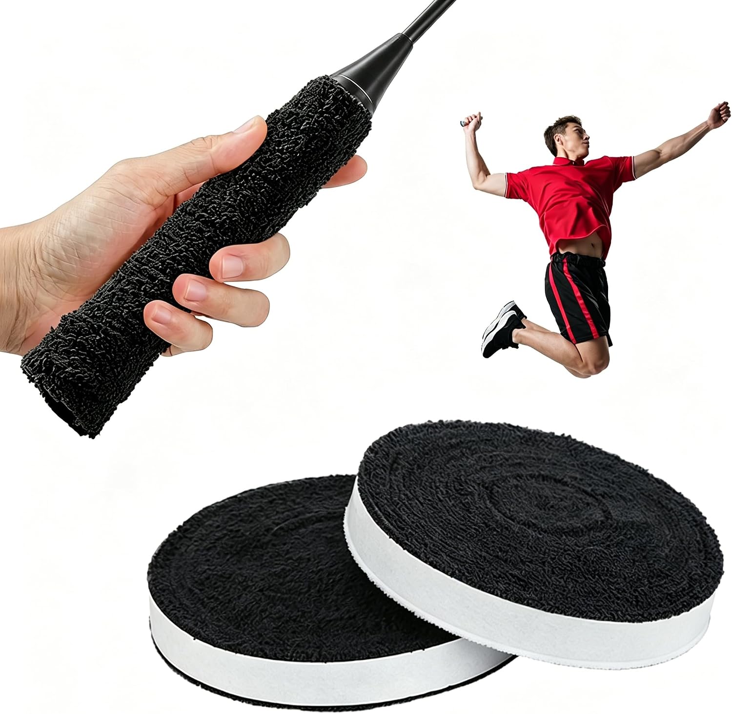 ITODA Badminton Tennis Racket Towel Hand Glue,Cotton Anti-Skid Sweat Tape Badminton Racket OverGrip Sweatband Tape Wraps