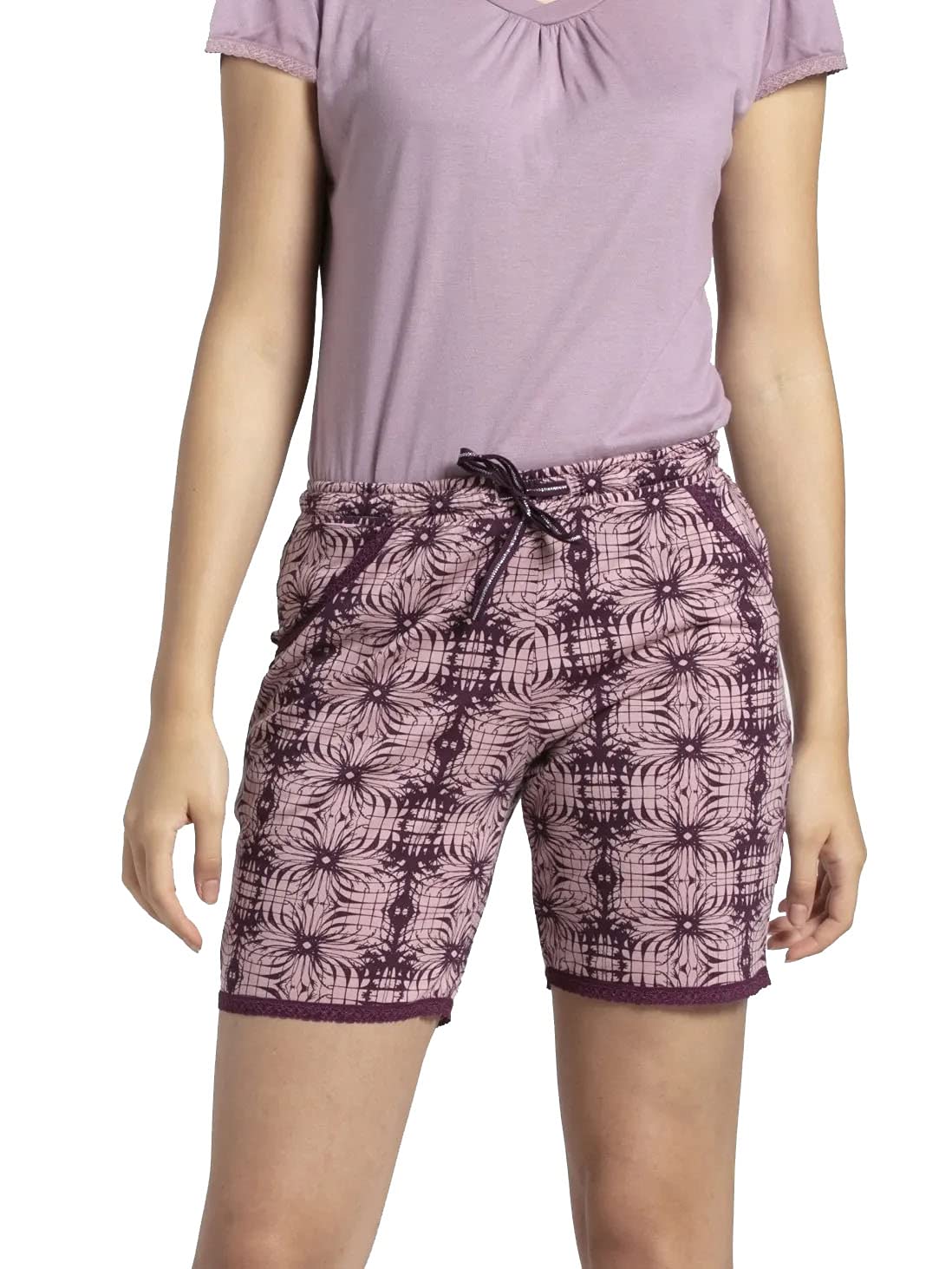 jockey RX10 Women's Micro Modal Cotton Relaxed Fit Printed Shorts with Lace Trim Styled Side Pockets (Prints May Vary)-picture-28