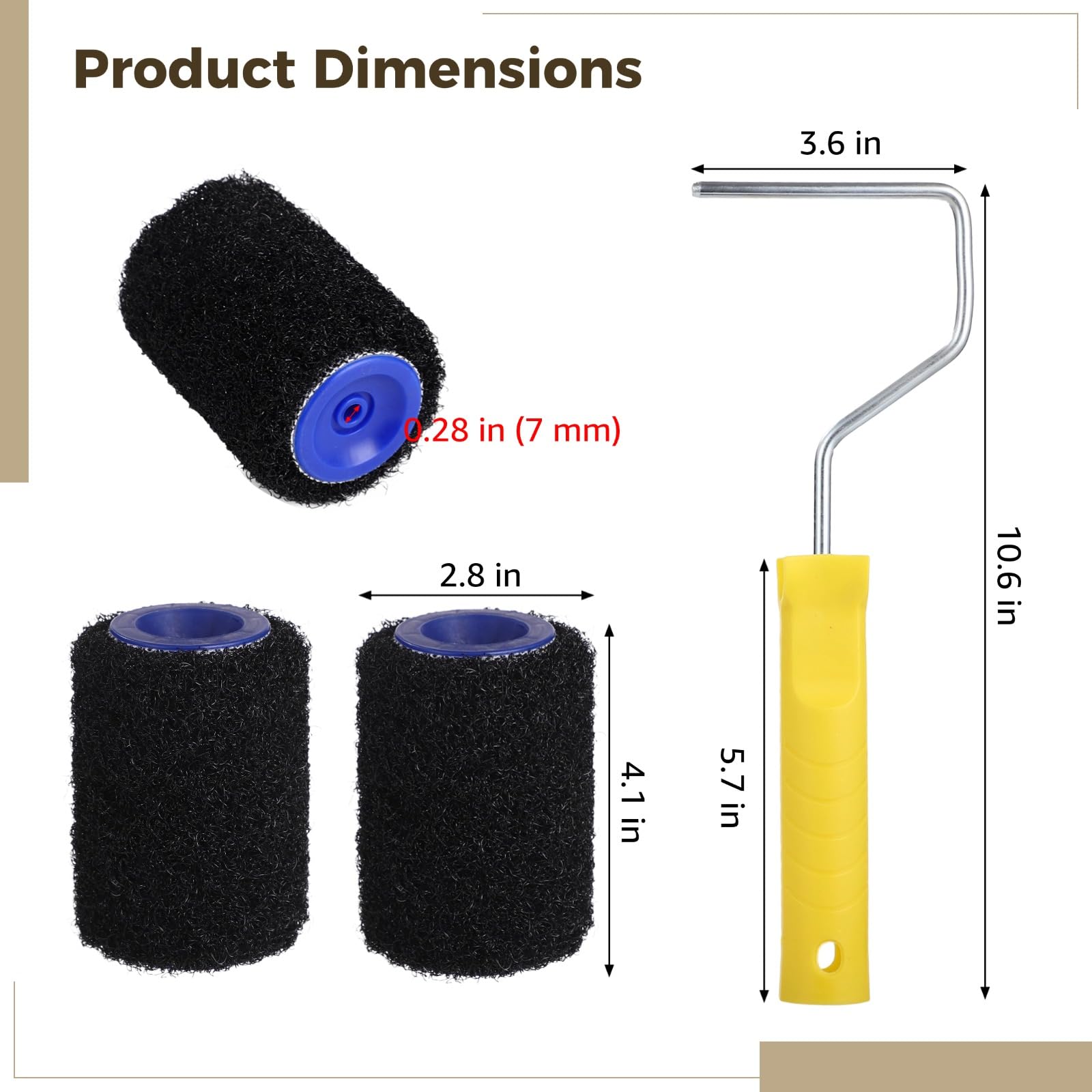 4 Stk. Strukturroller-Set für Trockenbau, 4 Zoll Nylon-Borstenwalzen mit 1 Farbrollerrahmen für Spachtelmasse, Kieselgur, Strukturbeschichtung, Modellierpaste, Wand- und Deckenbearbeitung