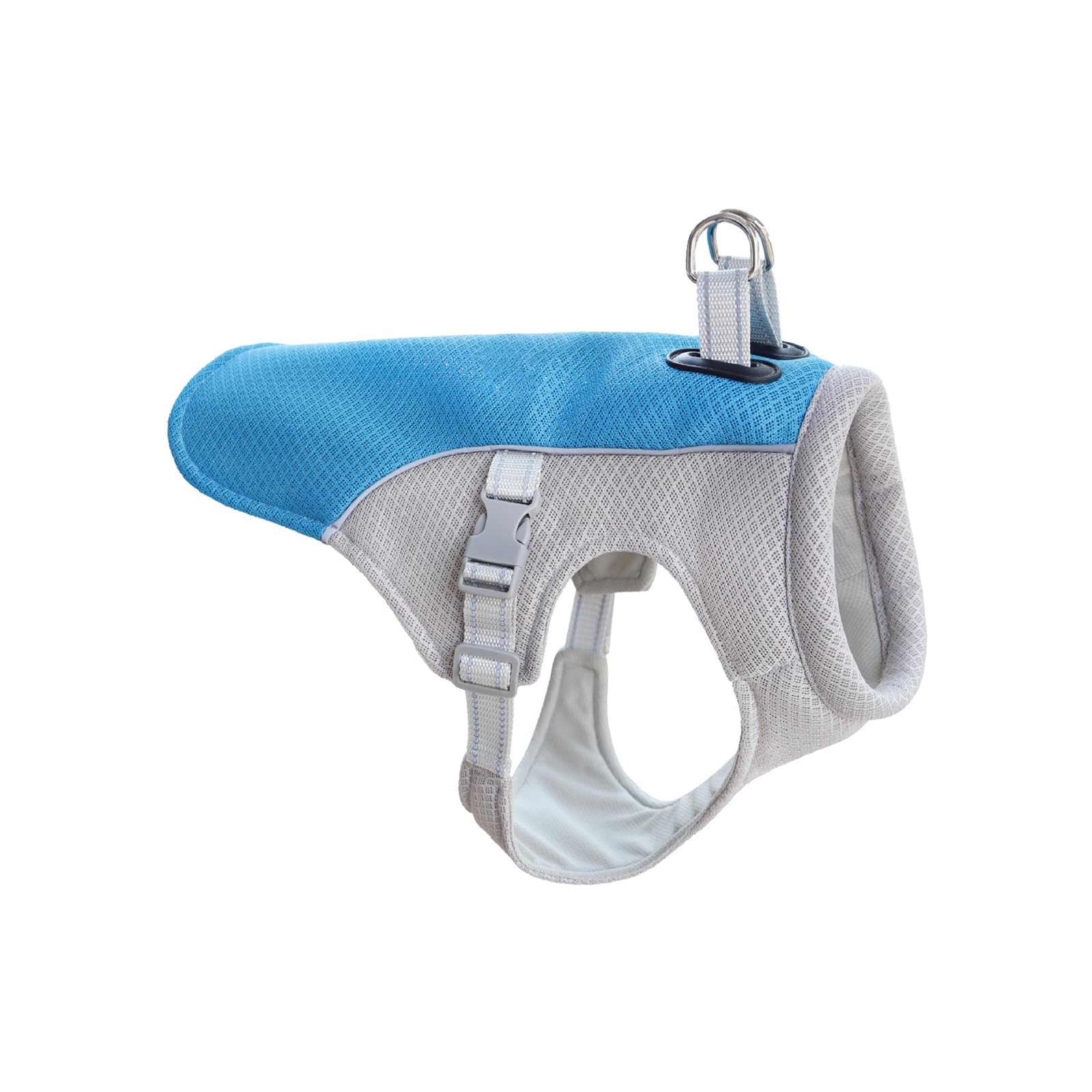 Drupiolaf Cooling Dog Vest, Adjustable Dog Cooling Vest with Reflective Strips, Breathable Mesh Wet Coat with D-Ring Leash Attachment for Dogs Summer Walking Hiking Training (Blue, M)