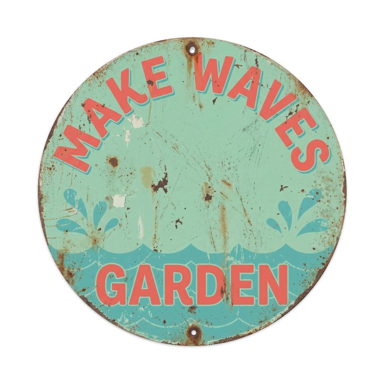 Make Waves Garden Vintage Metal Tin Sign Plaque Wall Decor for Cafe, Club, Garden Round Metal Poster 8x8Inch