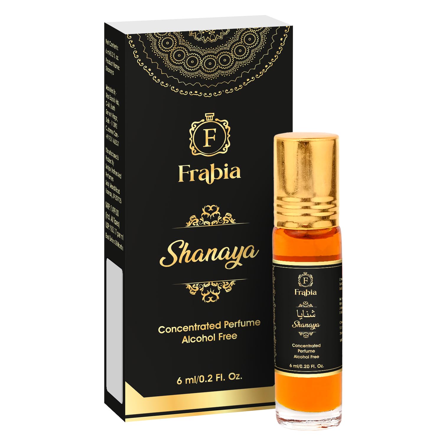 Frabia Shanaya 6ml ATTAR/ITTAR No Alcohol LONG LASTING Roll On Perfume for Men and Women | Saffron, Chocolate, Amber and Woody Fragrance Notes | Ideal for Gift