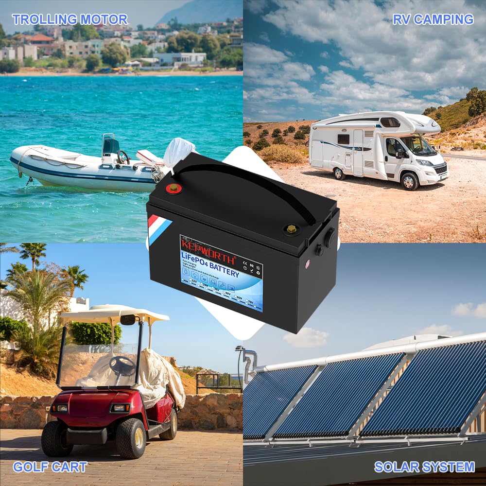 FLLYROWER LifePo4 akumulator 12 V 100 Ah, akumulator litowy BMS do silnika trollingowego, paneli słonecznych, urządzeń gospodarstwa domowego, obsługa seryjna i równoległa