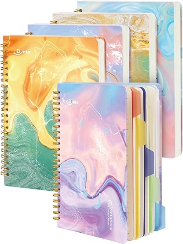 Paquete de 5 cuadernos en espiral de 5 materias de tapa dura con 25 divisores extraíbles, 160 páginas80 hojas cada uno, A5 (8.5 x 5.7 pulgadas) con
