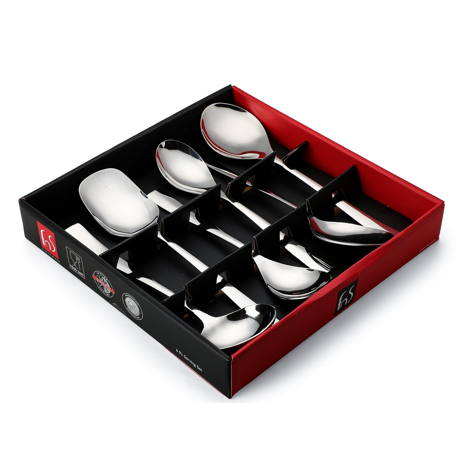 FnS Stainless Steel Slim Line Serving Set, 6-Piece, Silver