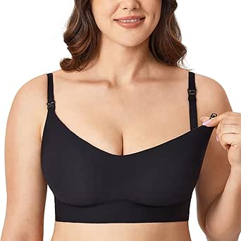 MOMANDA Naadloze beugelloze zwangerschapsbeha met V-hals en comfortabele bralette zwart XXL MOMANDA Naadloze beugelloze zwangerschapsbeha met V-hals en comfortabele bralette zwart XXL