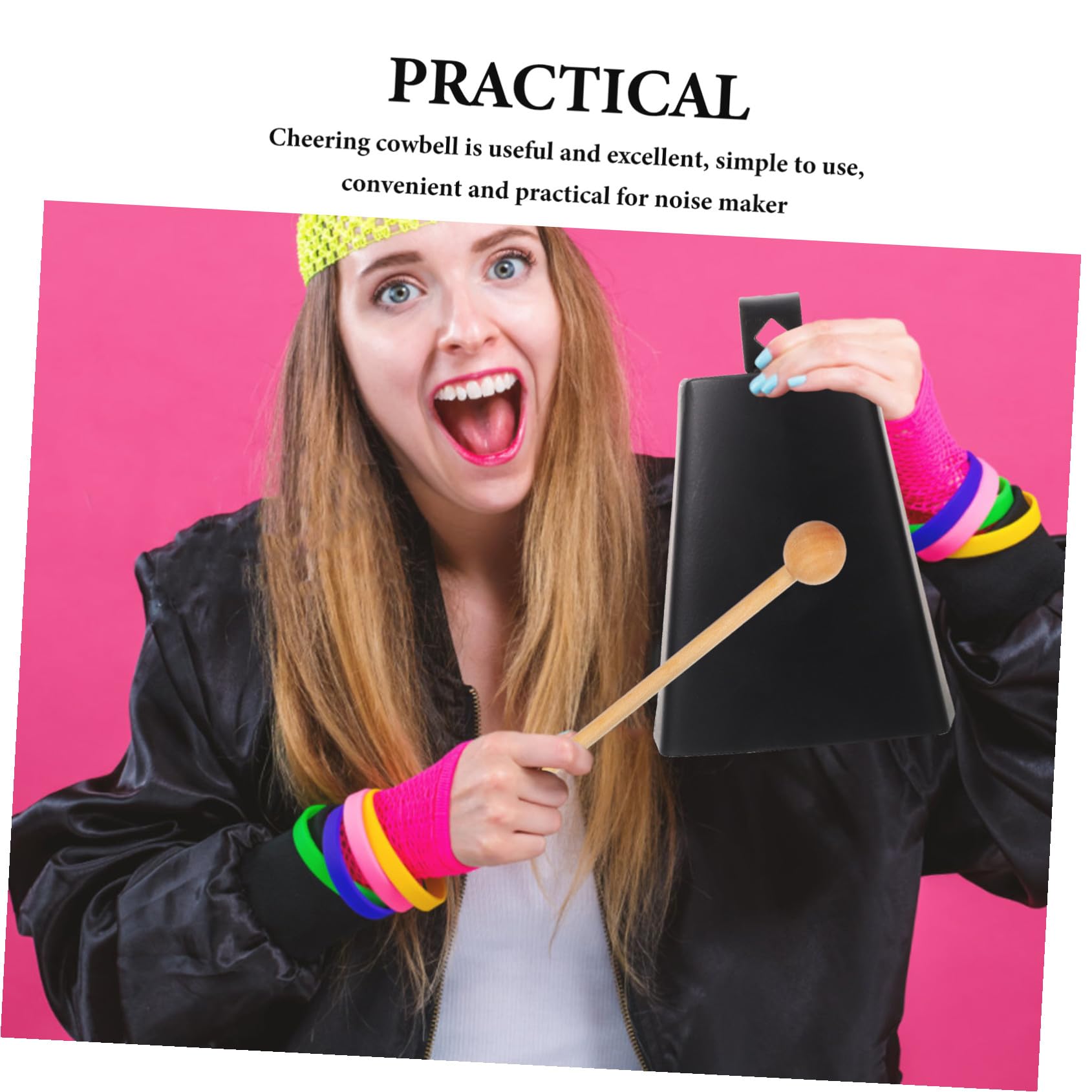 WOONEKY Cencerro de Metal Compacto para Percusión con Baqueta Instrumento Portátil para Eventos Deportivos y Práctica Musical para Principiantes y Desarrollo Rítmico Infantil