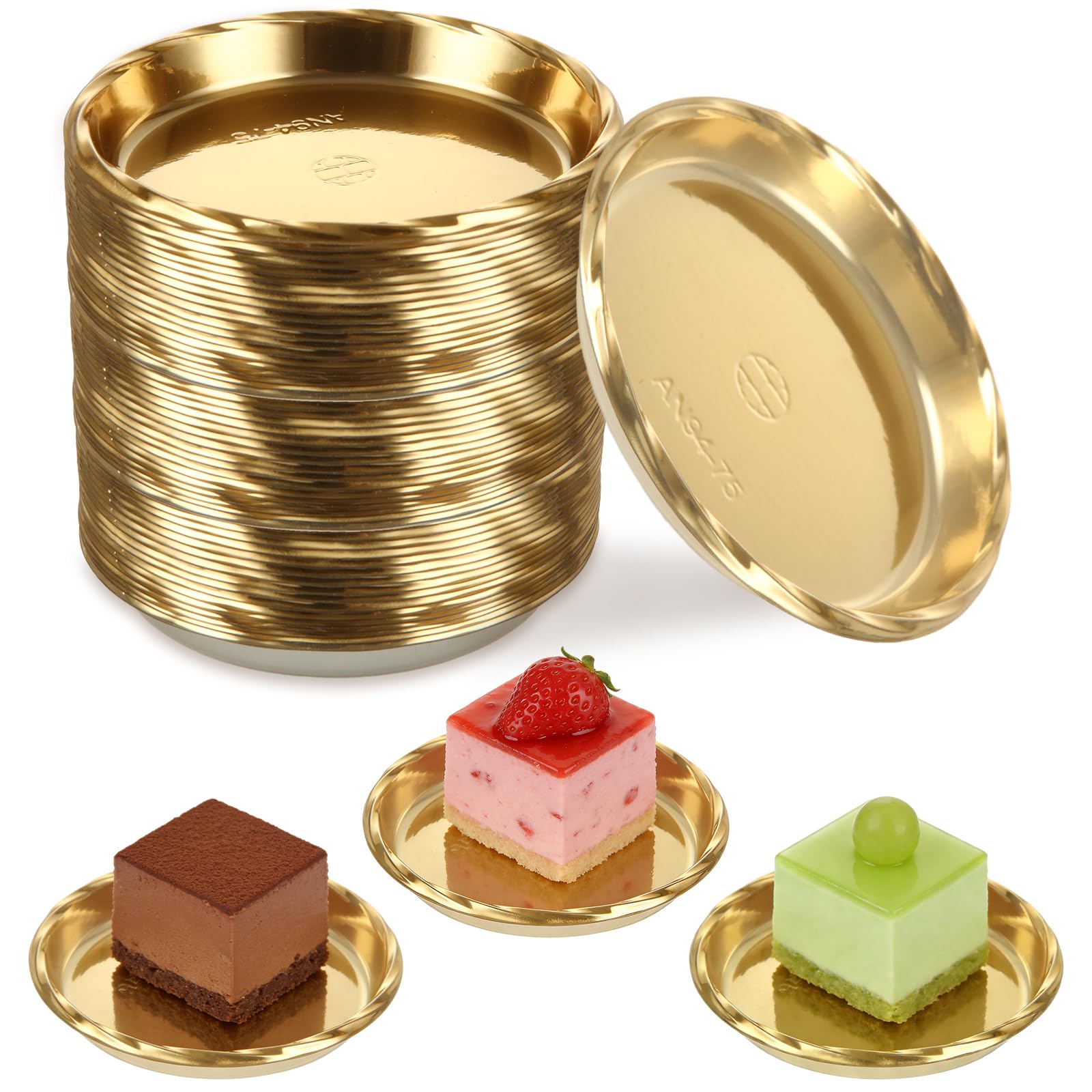 Photo 1 of ASelected 100PCS 3in Gold Mini Dessert Plates Food-Grade PE Disposable
