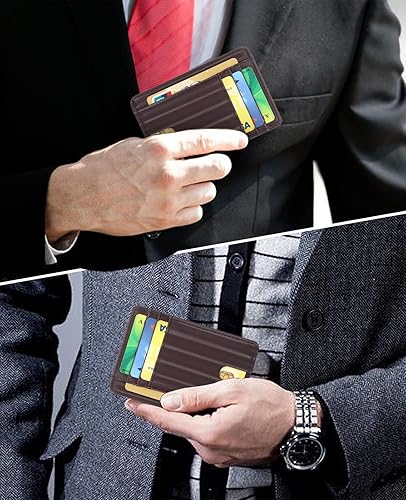 Miniatura 5 de Cartera minimalista delgada para hombres, carteras con bolsillo frontal, cartera de cuero con bloqueo RFID para hombres y mujeres, Coffee-Flash, Slim