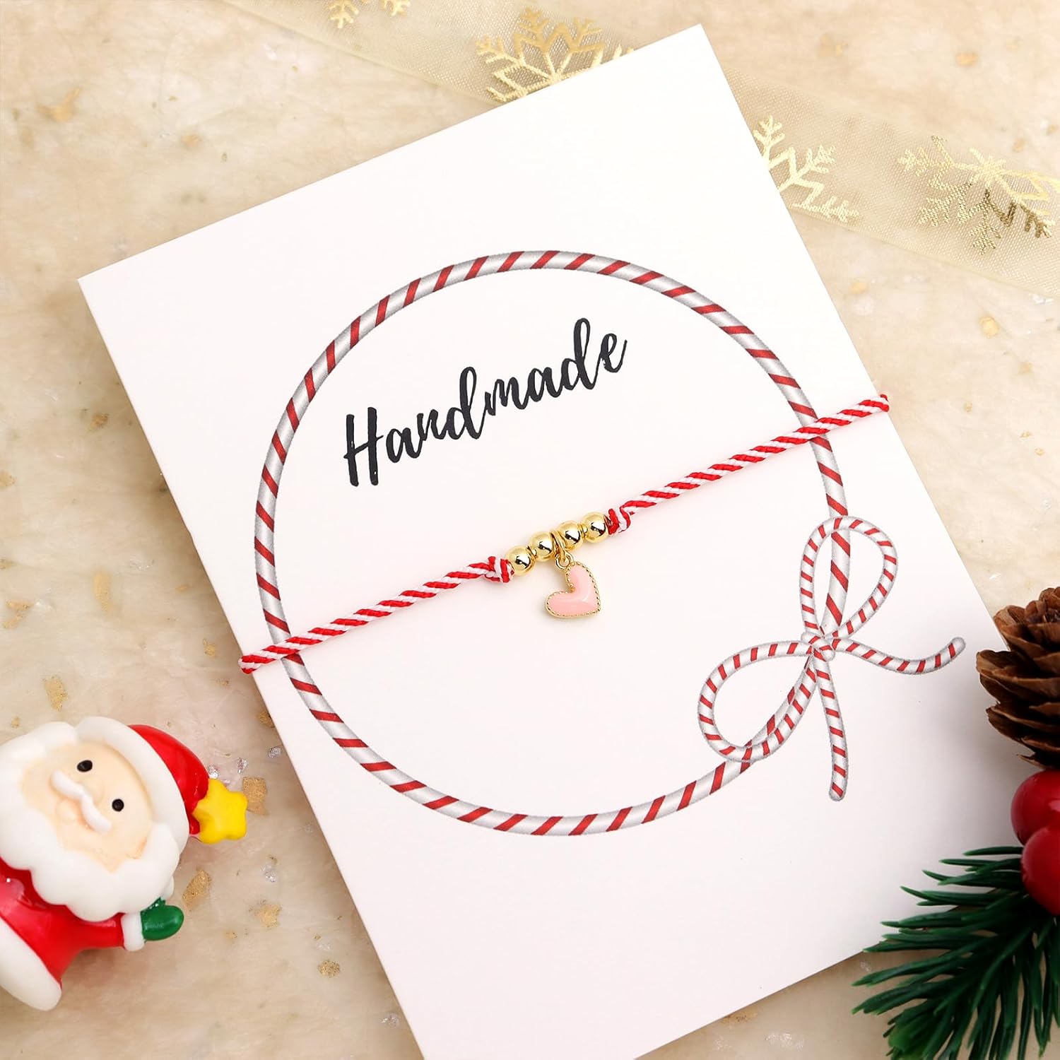 Valentines Day Gold Beaded Heart Charm Bracelet for Women, Handmade Red Braided String Protection Bracelet Adjustable Friendship Bracelet Holiday Jewelry Gifts. - Image 5