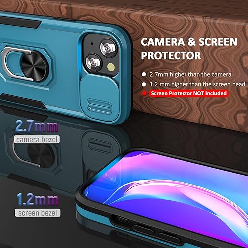 Miniatura 3 de ADDIT Funda de teléfono para iPhone 15, funda para iPhone 15, con cubierta deslizante para lente y anillo de soporte, soporte magnético para