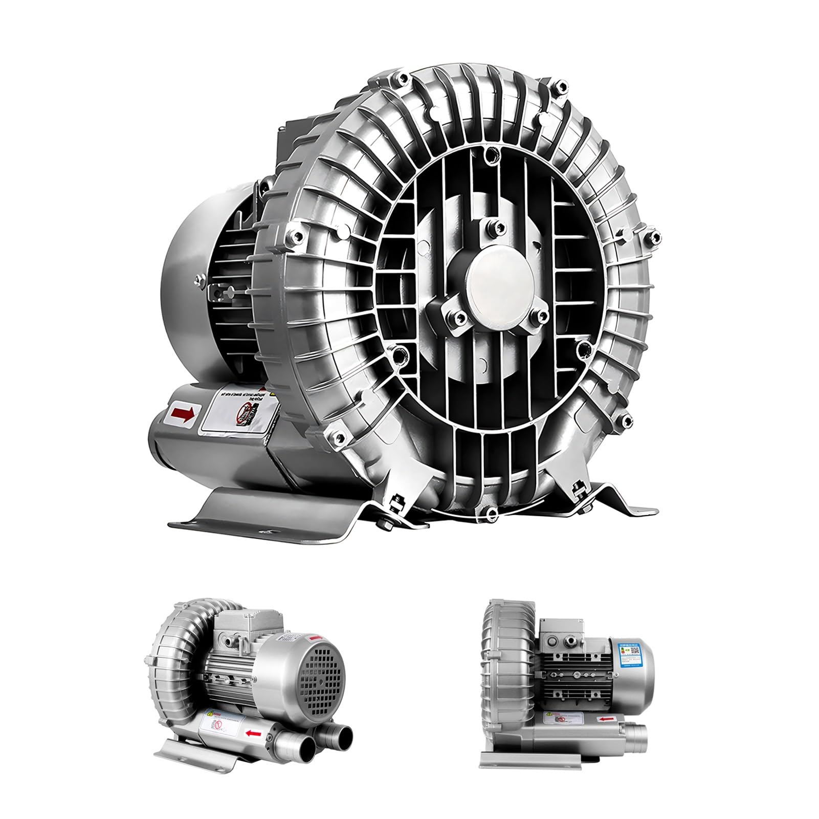 Soplador Alta Presión Vortex370W,Bomba Canal Lateral Regenerativa para Estanque Peces,Aireación Aguas Residuales,Aspiración Polvo,CNC Industria Ventilación(750W)