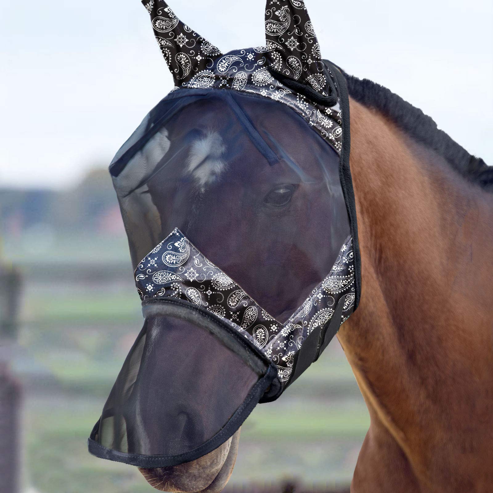 Harrison Howard CareMaster Caballo Máscara antimoscas Nariz Larga con Orejas, protección UV para Caball-Mezcla Pastel (M) — view 10