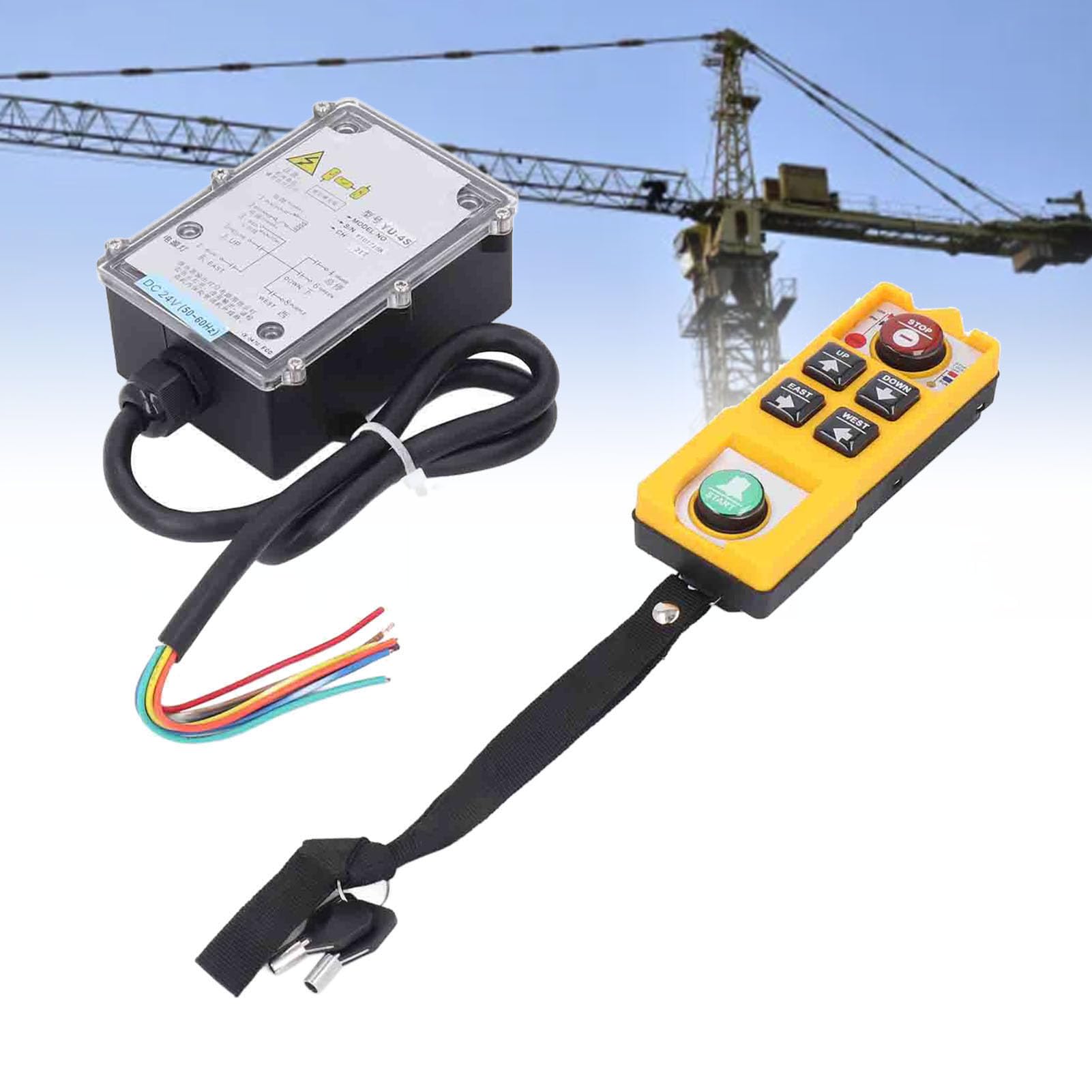 LiebeWH Kran-Fernbedienung, DC24V Elektrische Hebezeug-Steuerung mit Schloss, Doppelgriff-Sender und -Empfänger, Kompaktes Tragbares Hebegerät für Baustellen und Maschinen