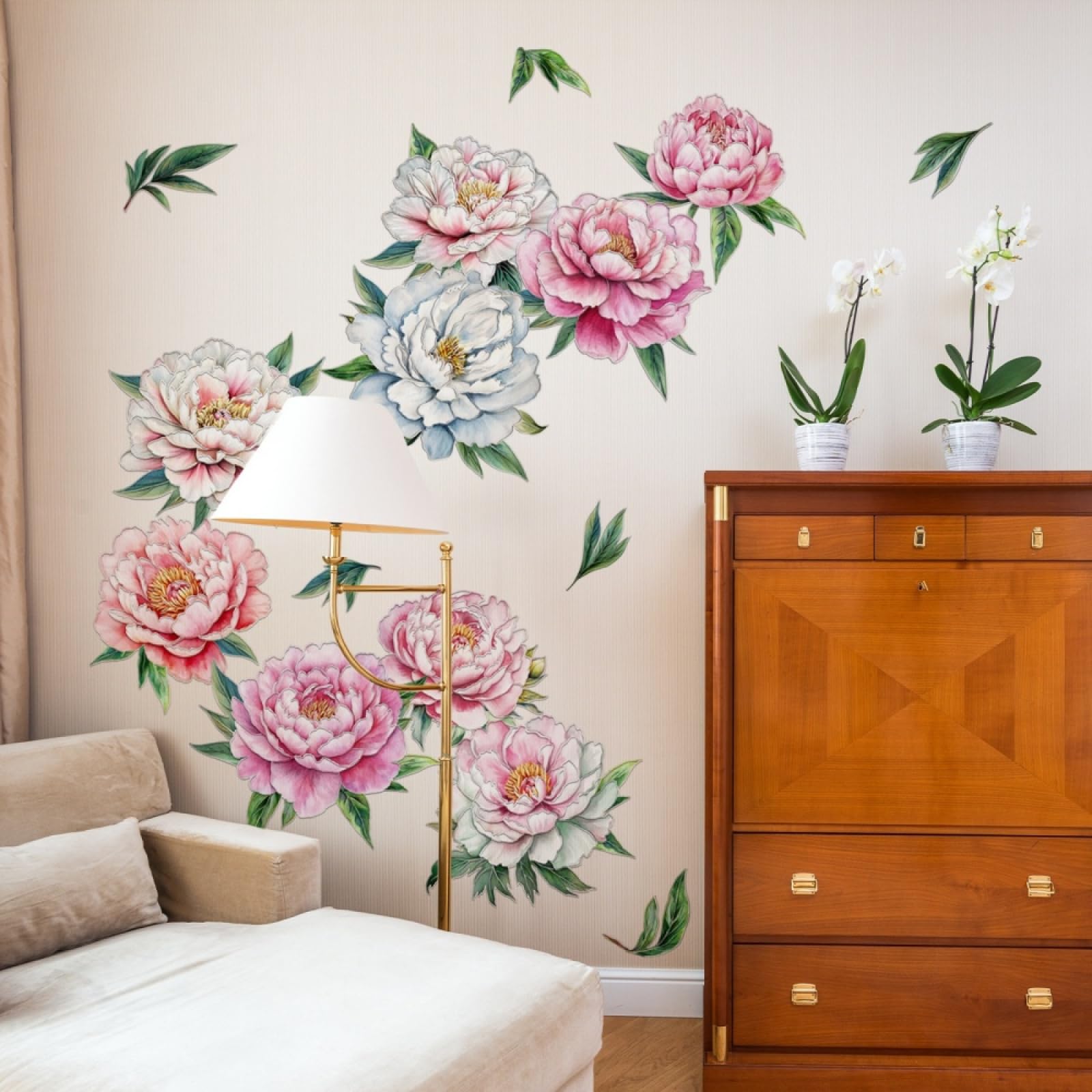 Mural sticker fleurs roses pour déco murale de salon DIY