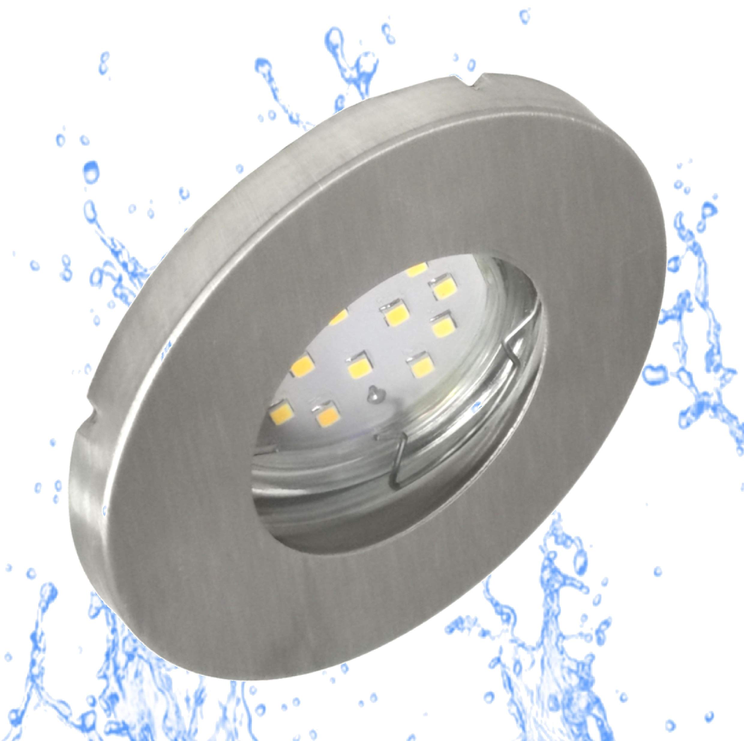 Trango Set di 3 faretti LED IP65, 6729IP65-039MO, in alluminio spazzolato, con 3 x 5 Watt, 3000 K, modulo LED ultra piatto, per bagno, doccia, faretti da incasso, faretti da soffitto, lampada da bagno