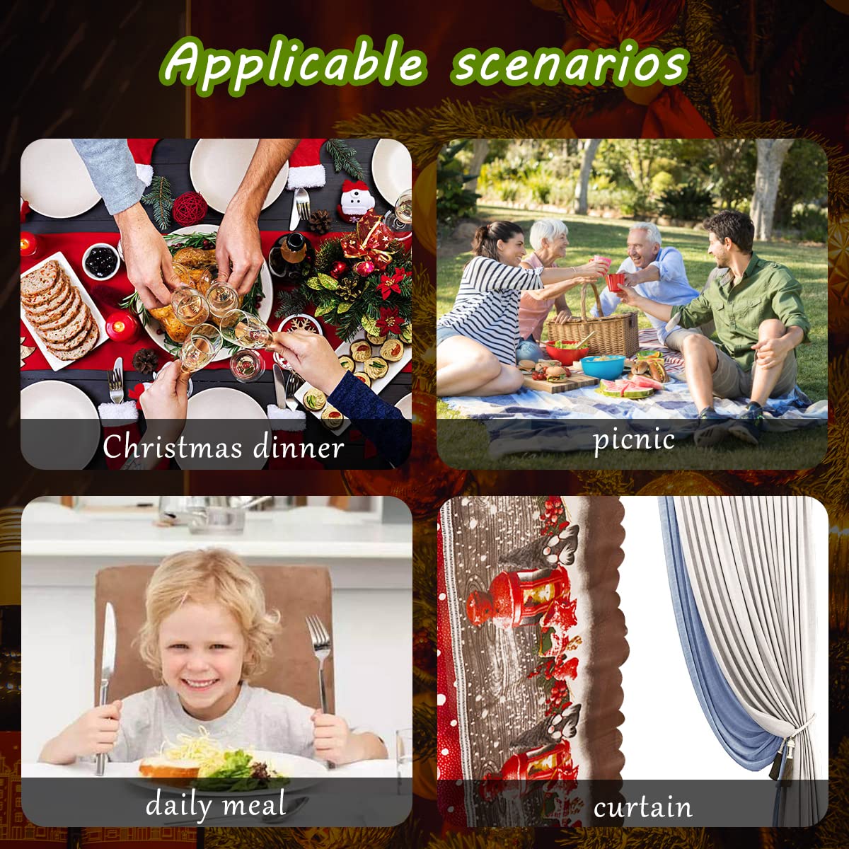 180 x 150 cm Rectangular Christmas Table Cloth Large Washable Christmas Tablecloths Waterproof Red Xmas Table Cover Table Cloth Wipeable Christmas Tablecloths for Xmas Table Decorations Party Supply - Image 3