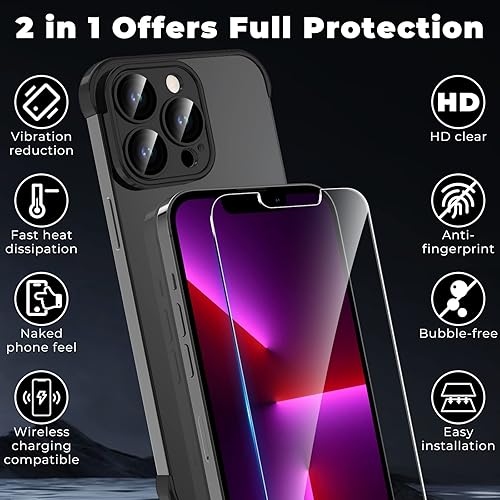 Miniatura 2 de Funda 2 en 1 de silicona sin marco para iPhone 13 Pro Max con protector de lente de cámara integrado, con 1 protector de pantalla de vidrio, funda