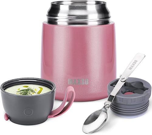 MAXSO Termo de sopa para alimentos fríos y calientes para adultos y niños, contenedor de almuerzo de acero aislado al vacío de 17 onzas con cuchara,
