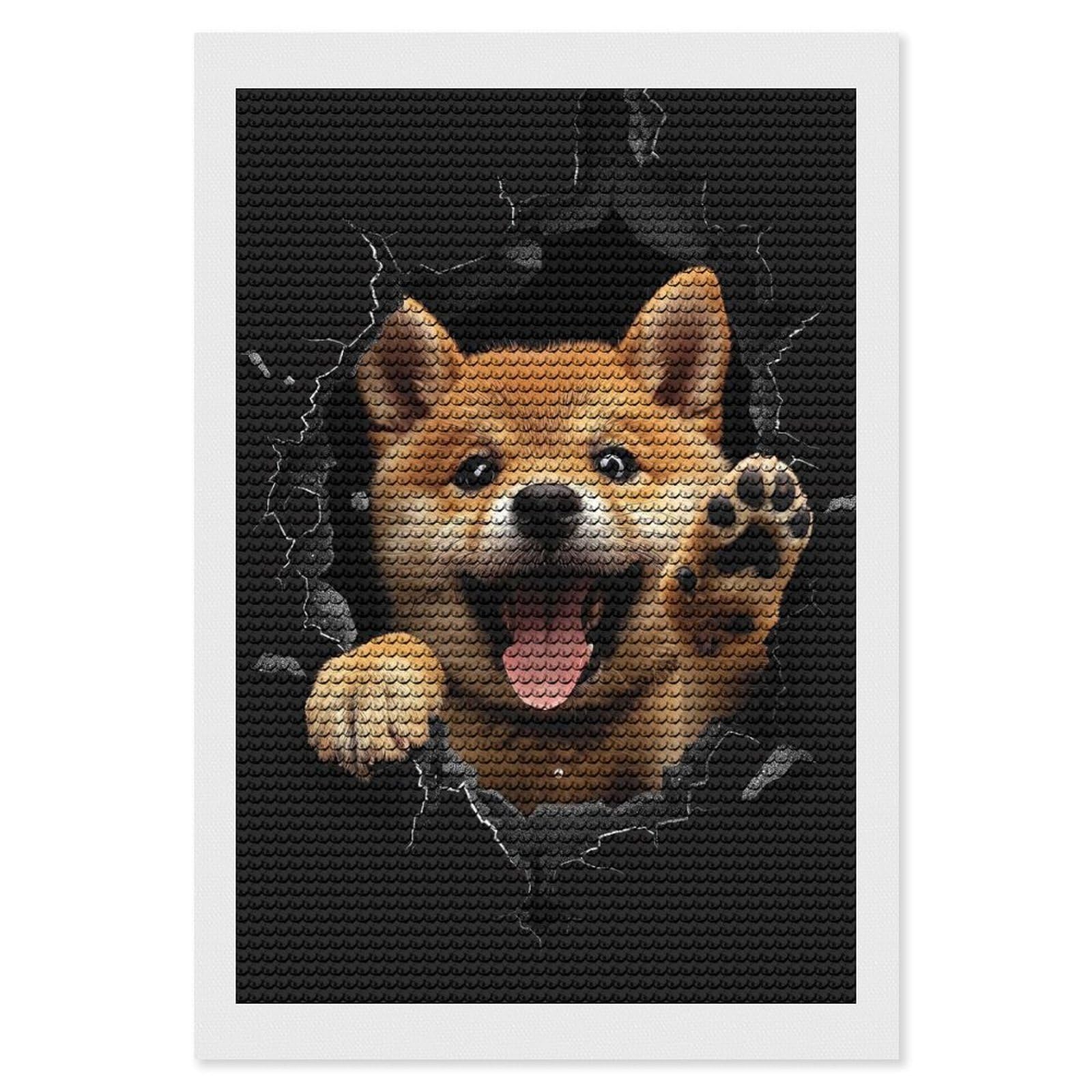 Junmoney Shiba Inu(2) Crystal Diamond Art Kit 8"x12", Modern Decor, Boho Decor, Wall Art Gift, Decorative Artwork, Creative Hobby