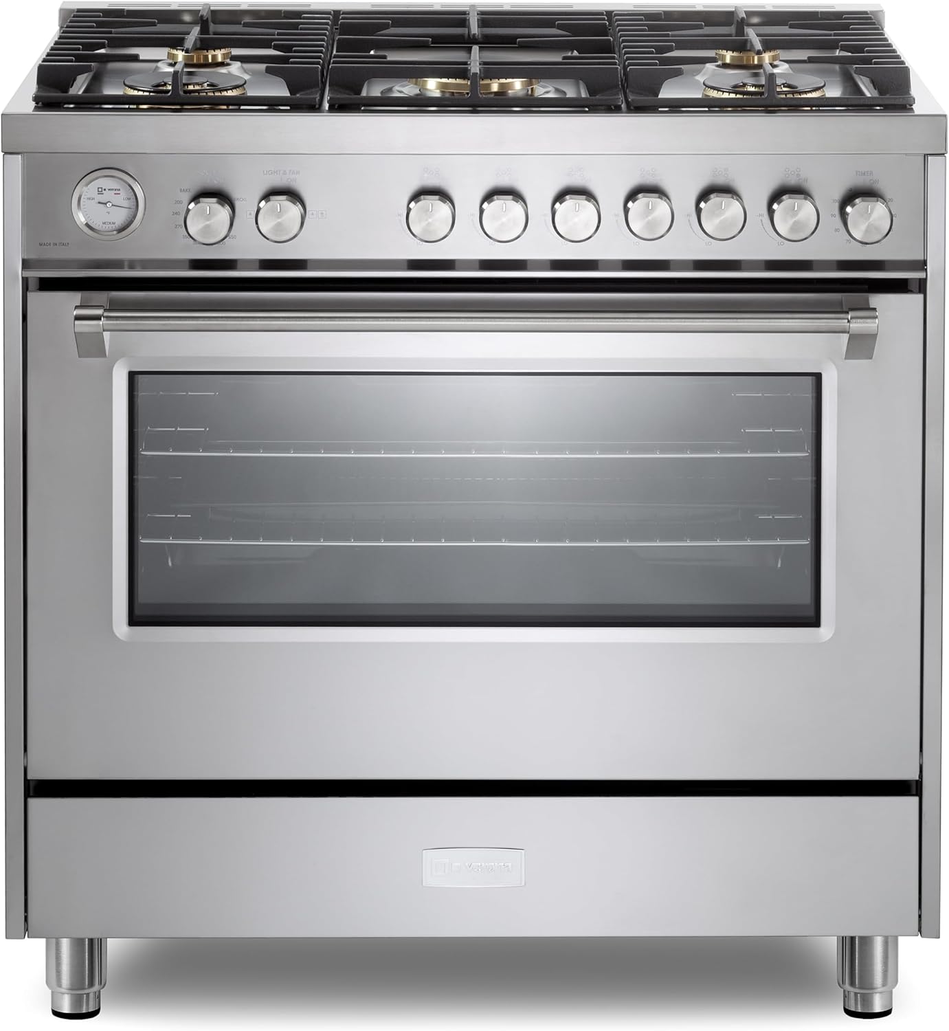 Verona VUFSGG365SS 36 inch Ultima Collection Freestanding Gas Range with 5 Sealed SABAF Brass Burners, 5 cu. ft. Oven Capacity, Temperature Gauge in Stainless Steel