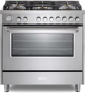 Verona VUFSGG365SS 36 inch Ultima Collection Freestanding Gas Range with 5 Sealed SABAF Brass Burners, 5 cu. ft. Oven Capacity, Temperature Gauge in Stainless Steel