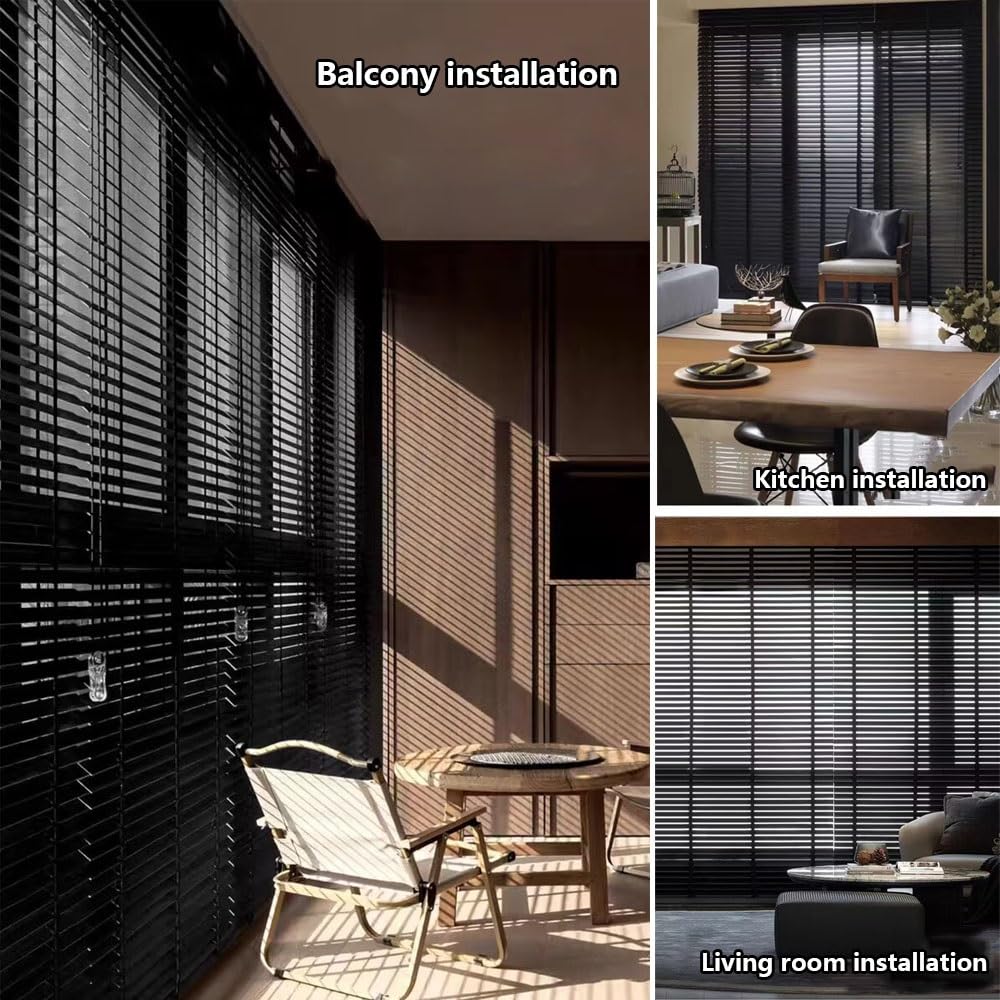 generisch Holzjalousien Jalousie Schwarz Echtholz Jalousette Für Fenster W 30 45 60 75 90 100 115 130 145 160cm Horizontale Jalousien 50 mm Lamellen Wand- und Deckenmontage(140W x 210cm H)