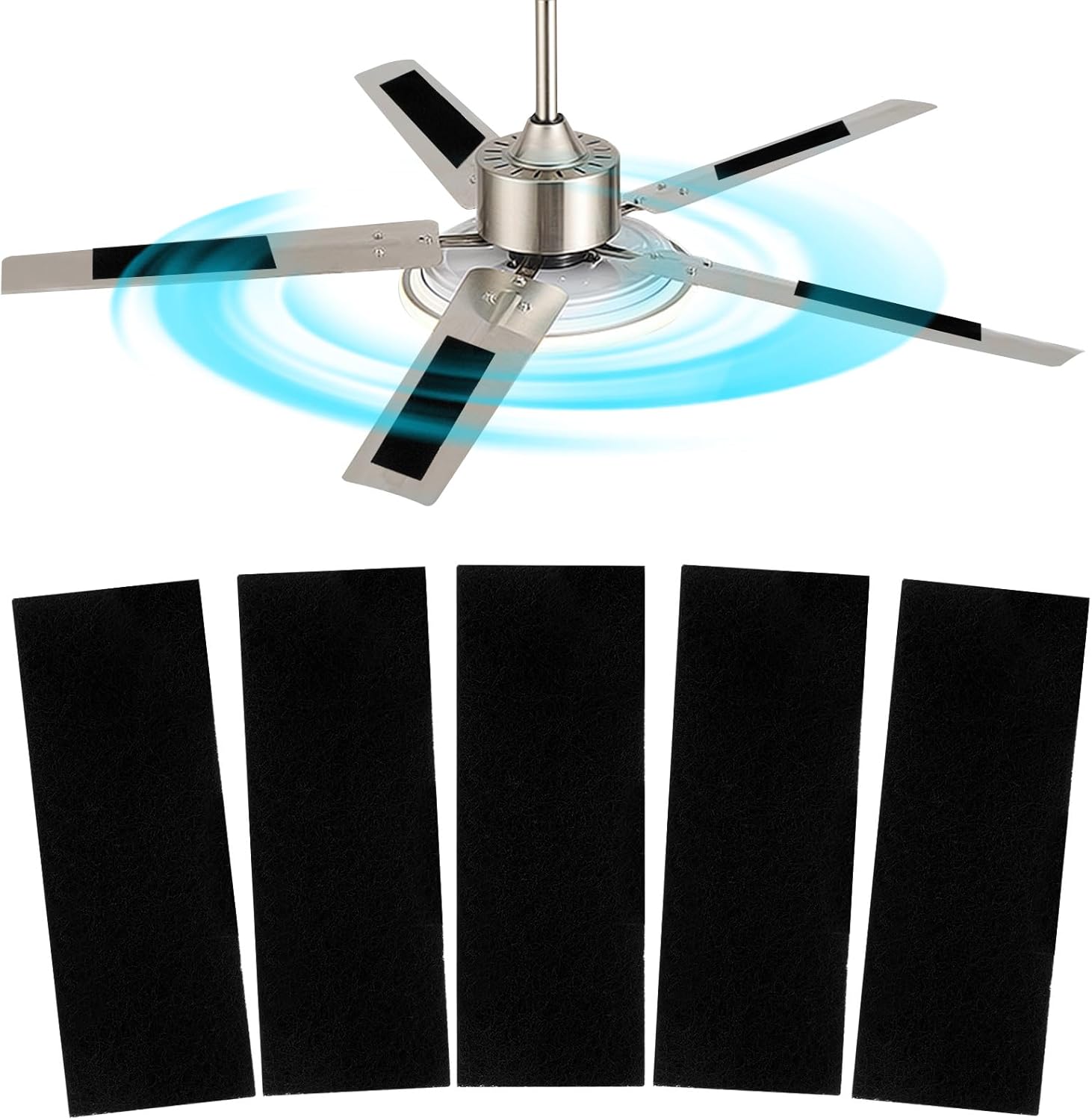 Ceiling Fan Filters for Blade,5 Pcs Ceiling Fan Filter,Activated Coconut Carbon Fan Filter for Ceiling Fan,Easy Install Odor Eliminator & Air Purifiers for Household (5)