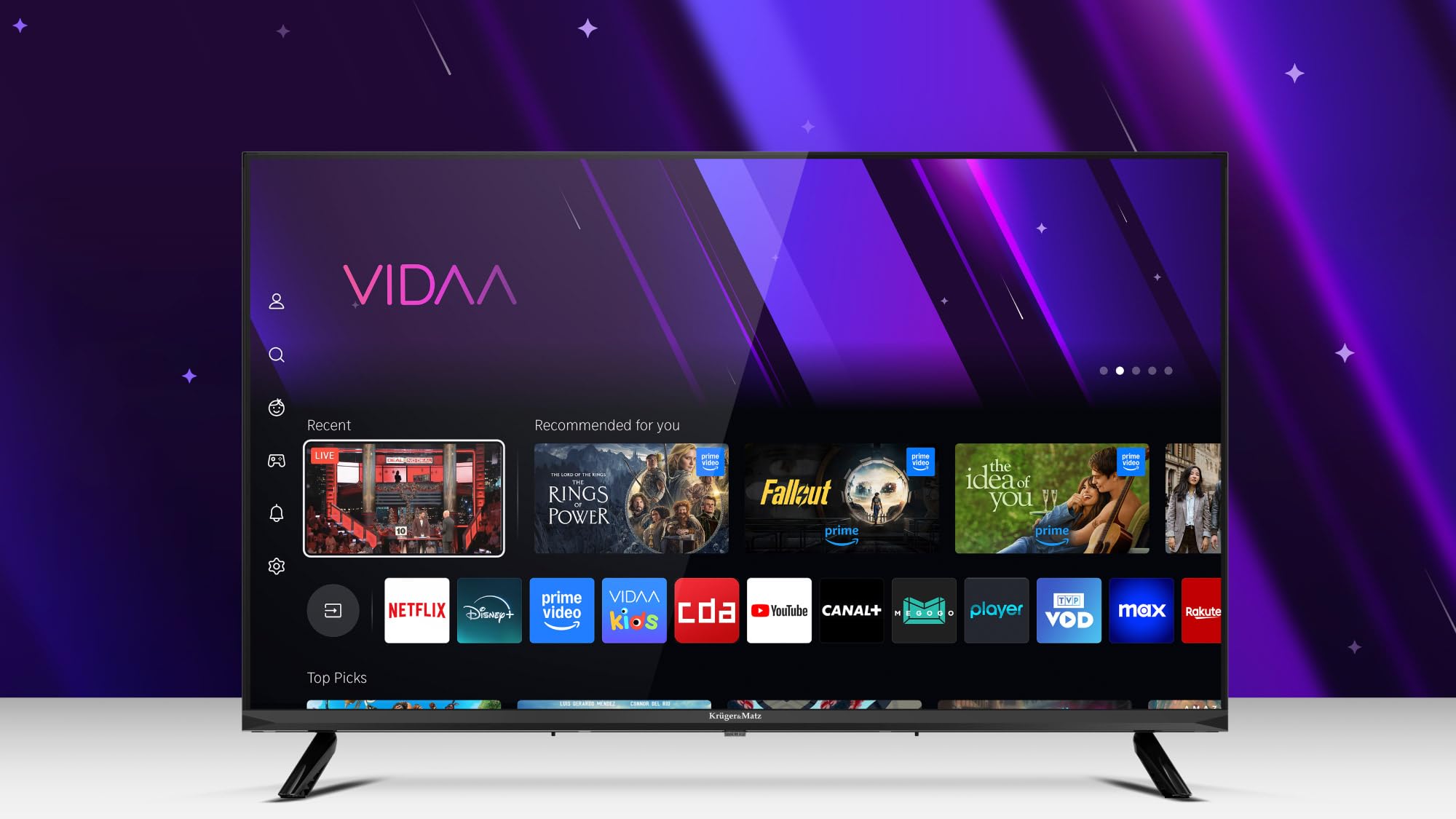Kruger&Matz Telewizor 32" HD SmartTV Vidaa Dolby Digital DVB-T2/S2 H.265 Hevc