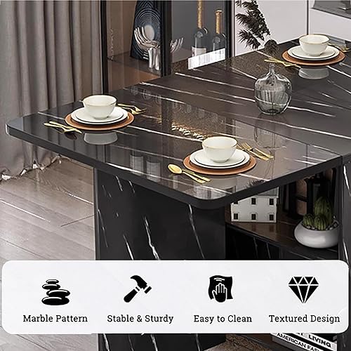 Miniatura 4 de Mesa de comedor plegable de madera, mesa plegable de extensión de hojas caídas con ruedas y almacenamiento oculto, mesa plegable de apartamento