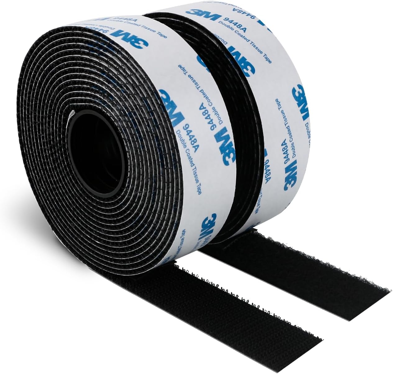 Hook and Loop Self-Adhesive Tape 1” x 10Ft, Made with 3M 9448, Interlocking Nylon Fabric Fasteners Heavy Duty Adhesive Tape Reusable for Indoor Outdoor Art Crafts Home and Office Black