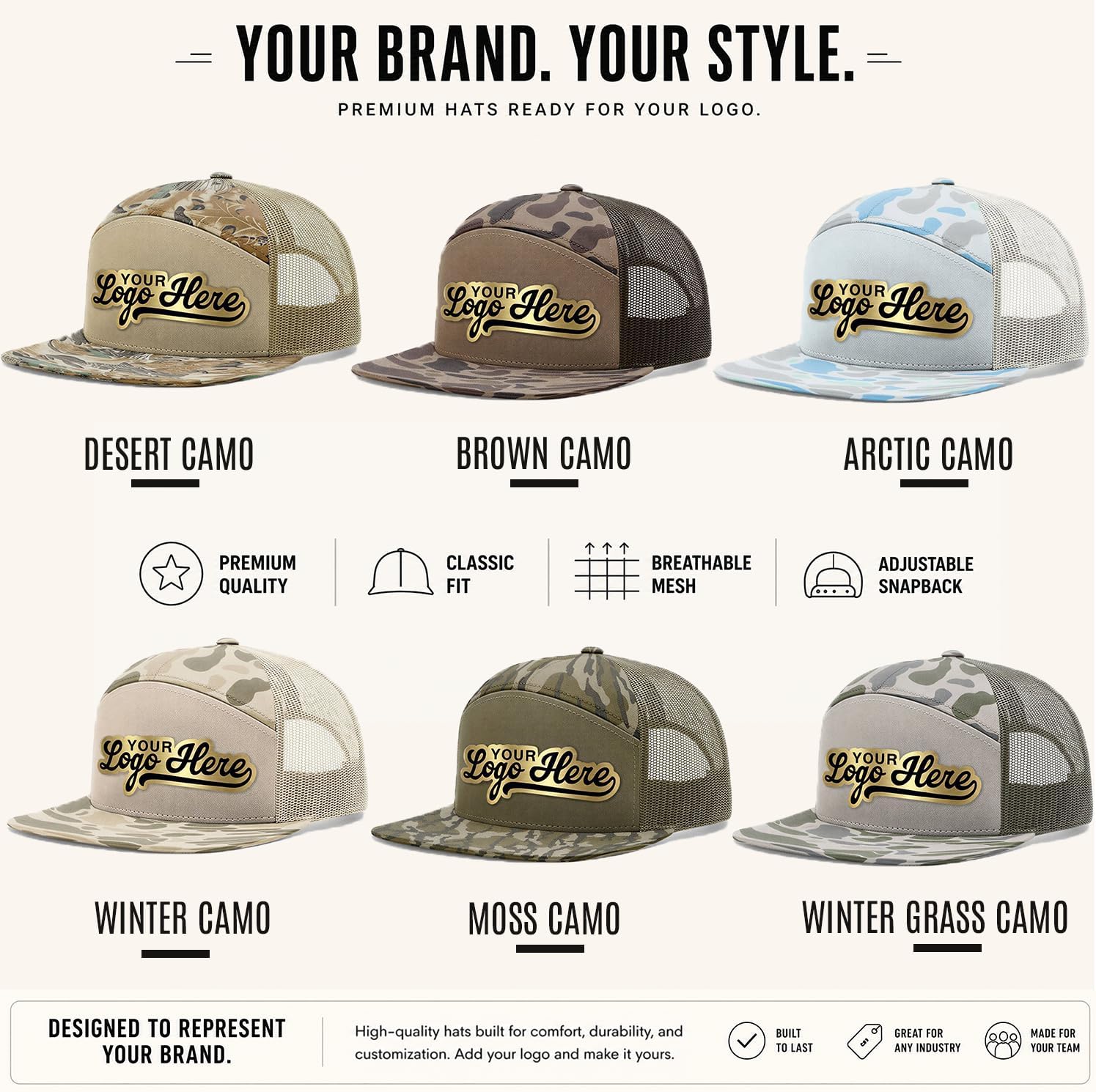 Custom Logo Hat Flat Bill 7 Panel Trucker Laser Engraved Faux Leather Patch image 2