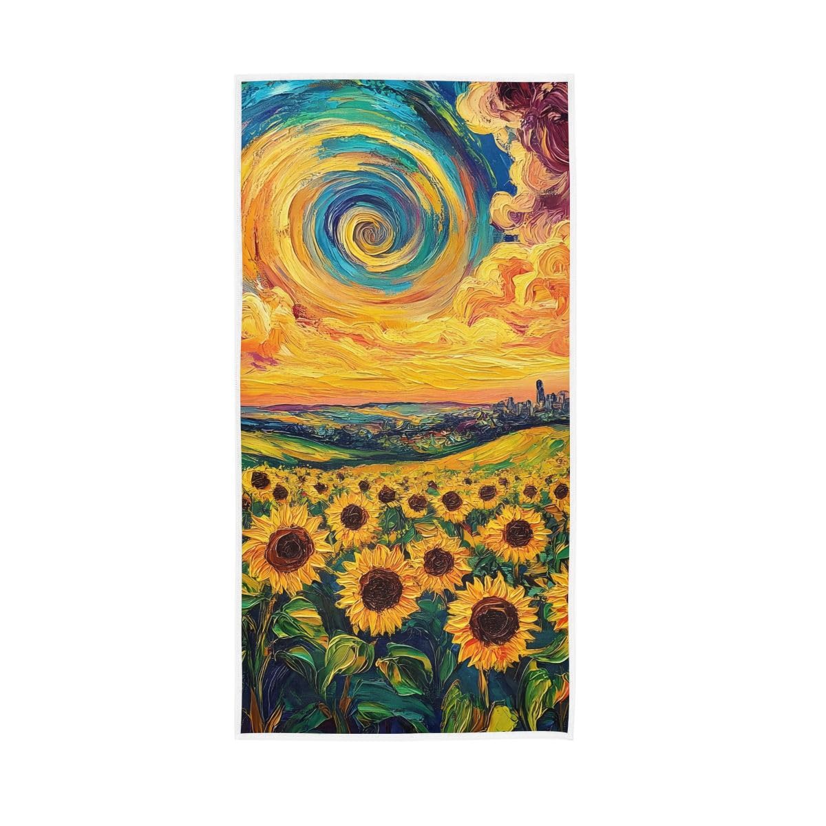 LSRCPD Sunflower Field Swirling Sky Hand Towels, 15 x 30 Inches, Soft Highly Absorbent Towels for Bathroom Gym Hotel