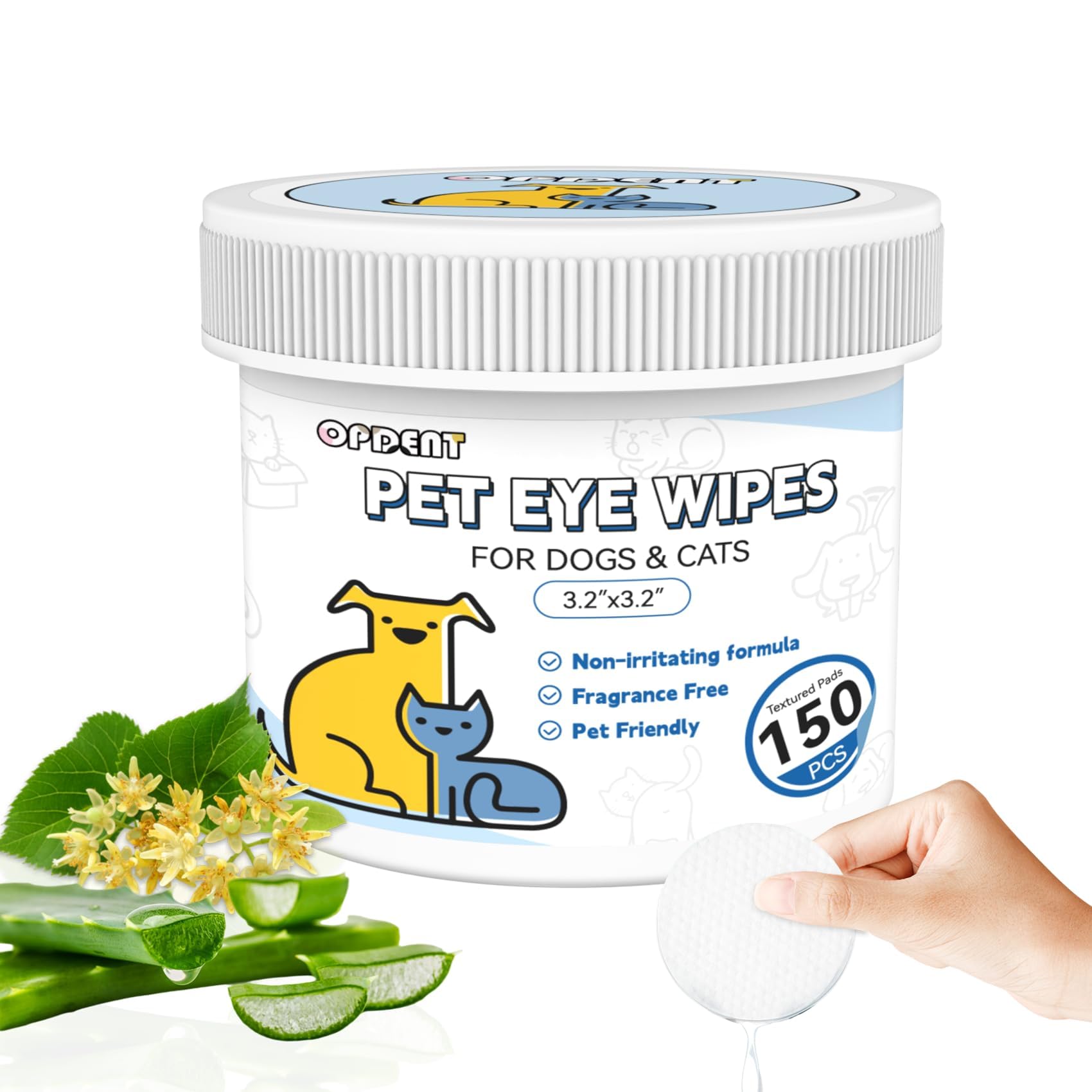 Opdent 150Pcs Eyes Wipes for Dogs - Tear Stain Remover for Dogs - Dog Eye Cleaner, Eye Debris, Discharge, Mucus Secretions - Eye Wipes for Dogs &amp; cat Eye Wipes - 3.2 inches