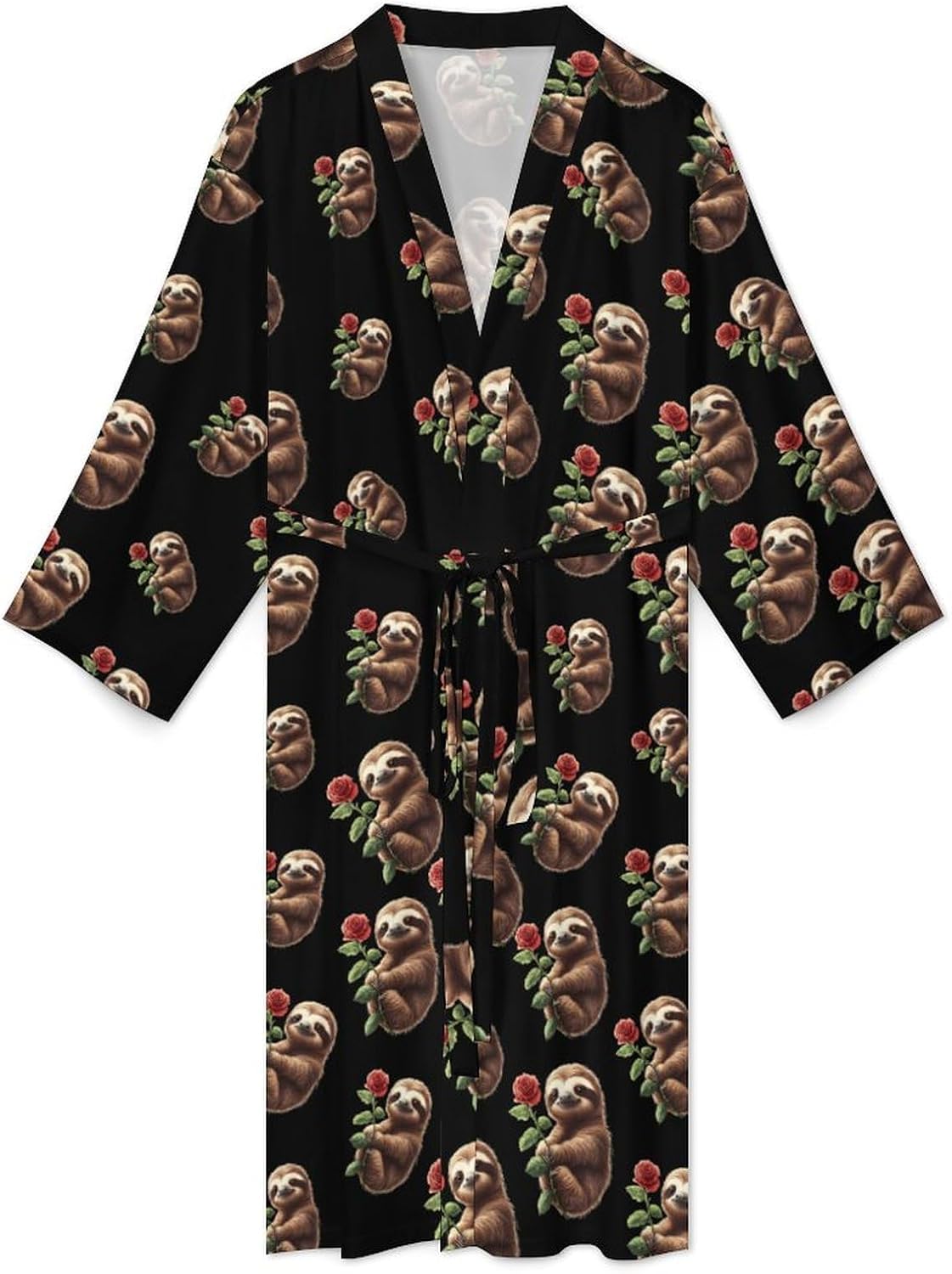 Sloth Rose Mens Robe Long Bathrobe for Women Bath Robes Lightweight Soft Printed Sleepwear