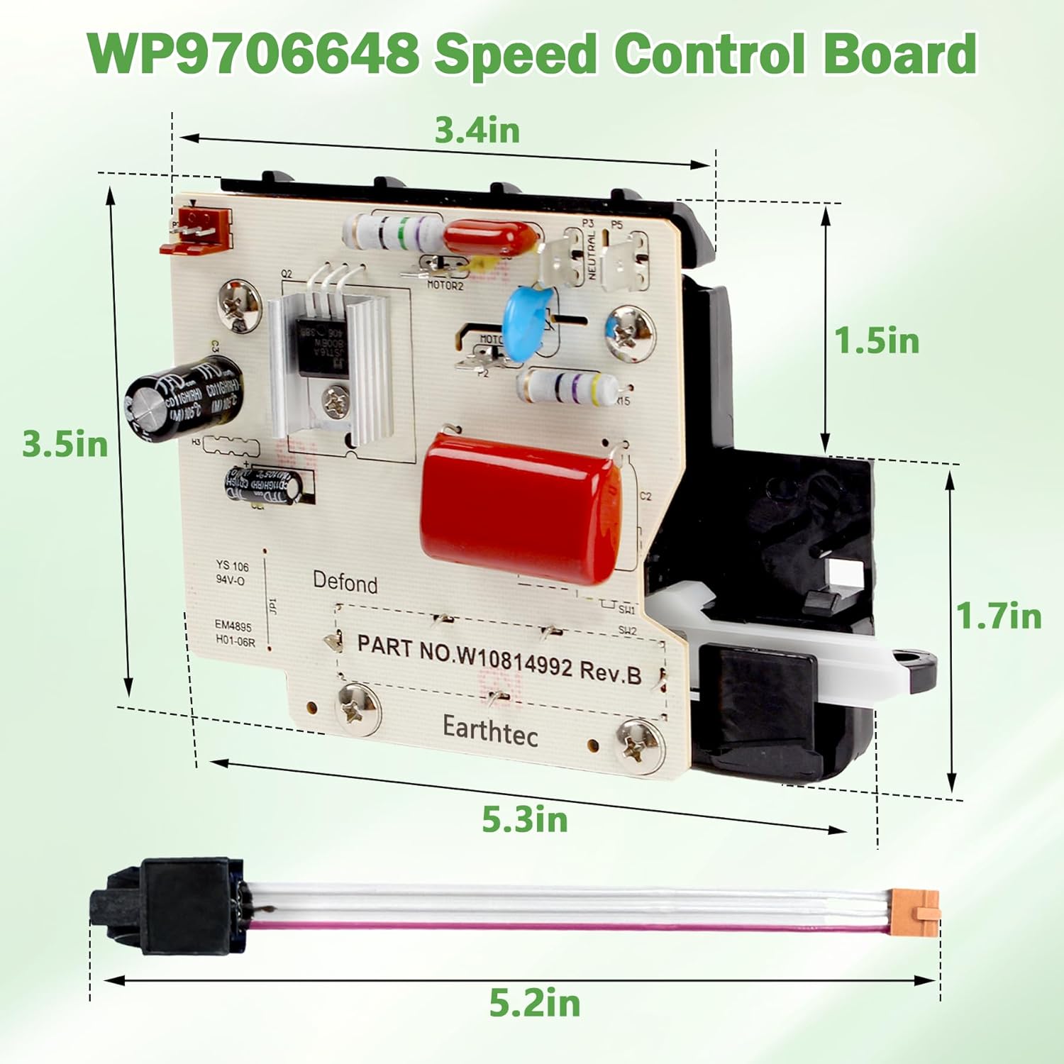 Earthtec Speed Control WP9706648 9706648 fits for KitchenAid Whirlpool Stand Mixer Speed Control