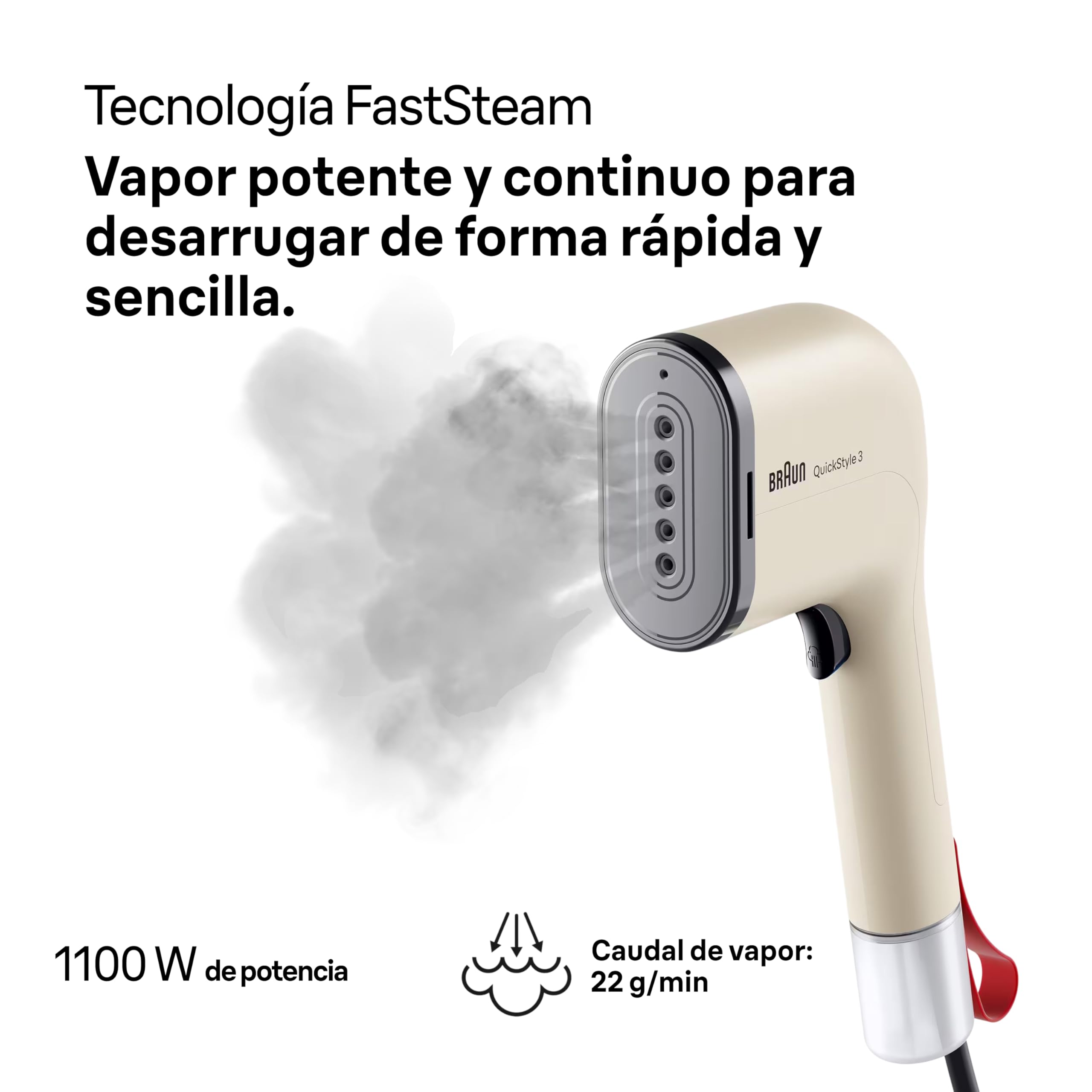 Braun QuickStyle 3 - Plancha de Vapor Vertical Compacta y Ligera con Calentamiento Rápido, Vapor 20g/min, Depósito Extraíble 70ml, Funda Resistente al Calor, Beige (GS3012BG)