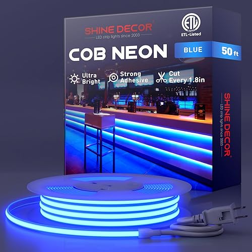 Miniatura 27 de Shine Decor Cuerda de Luces LED COB CA 120V, 800lm Ultra Brillante, IP65 Impermeable Resistente al Frío Tira de Neón ETL, Iluminación en Cinta Sin