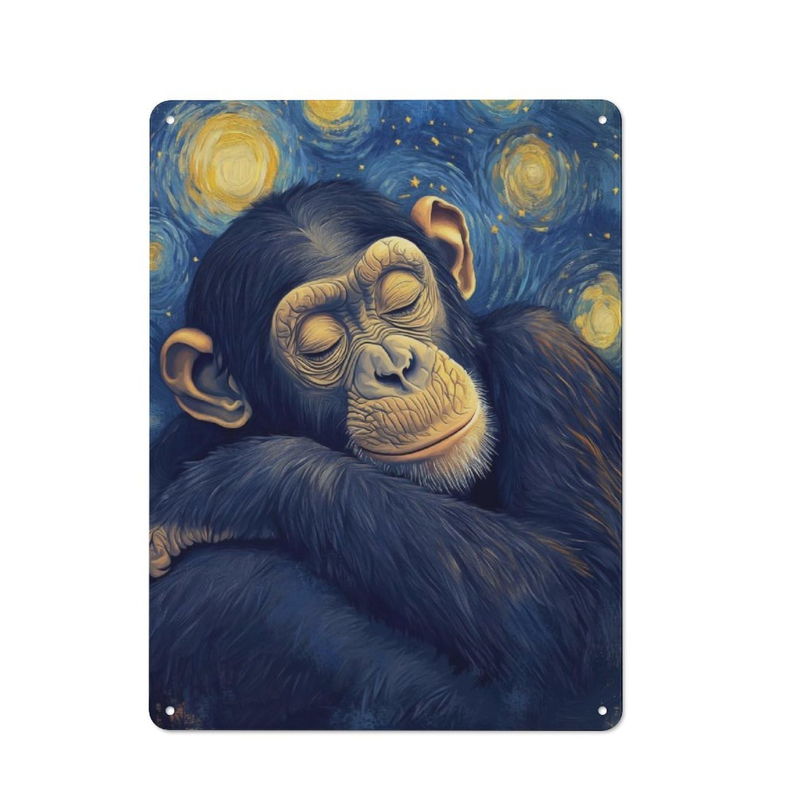 Junmoney Chimpanzee Starry Night Vintage Tin Sign 40X30cm With For Guest Room Or Hallway, For Themed Room Decoration, For Vintage Wall Decor Fans