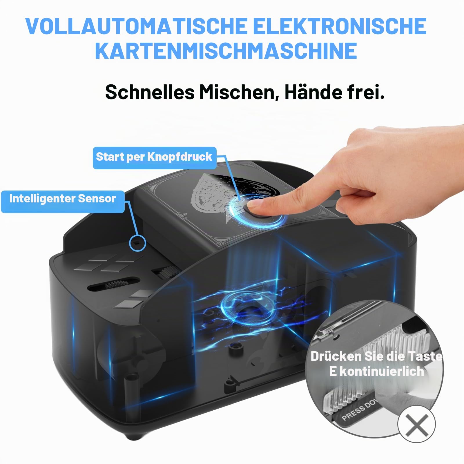 Ni-SHEN Vollautomatischer Kartenmischer, USB/batteriebetriebener elektrischer Mischpult, geräuscharmer Spielkarten-Shuffle für UNO, Poker, Phase 10, Skip-BO, Blackjack