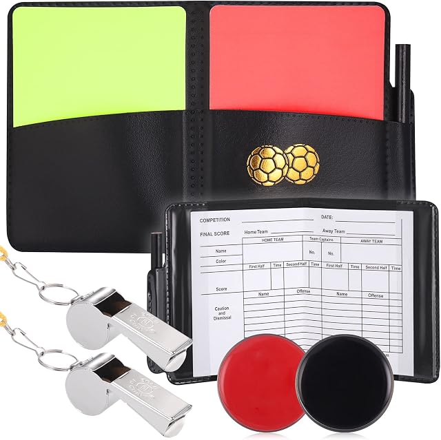 JIZZU 2 Sets Football Referee Kit, Referee Cards Red Yellow Card with 2 Referee Whistle, Scorebooks, Dial Tag for Football Soccer Sports