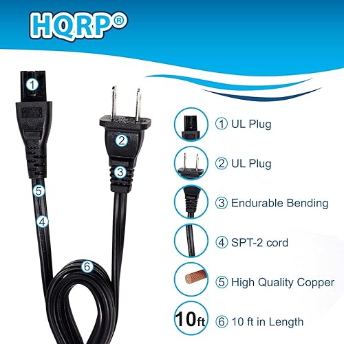 Miniatura 3 de HQRP Cable de alimentación de CA de 10 pies compatible con altavoz Bluetooth Dewalt DCR010, DCR028 DCR028B Bluetooth inalámbrico para el lugar de