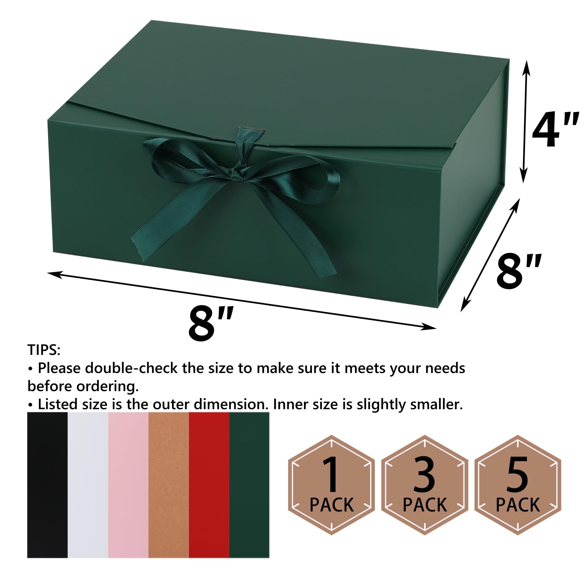 STOBOCTER Gift Box,8x8x4 Gift Boxes with Lids for Presents,Green Magnetic Gift Box for Wrapping,Birthday, Wedding, Bridesmaid Proposal, Christmas,Includes Ribbon,Card