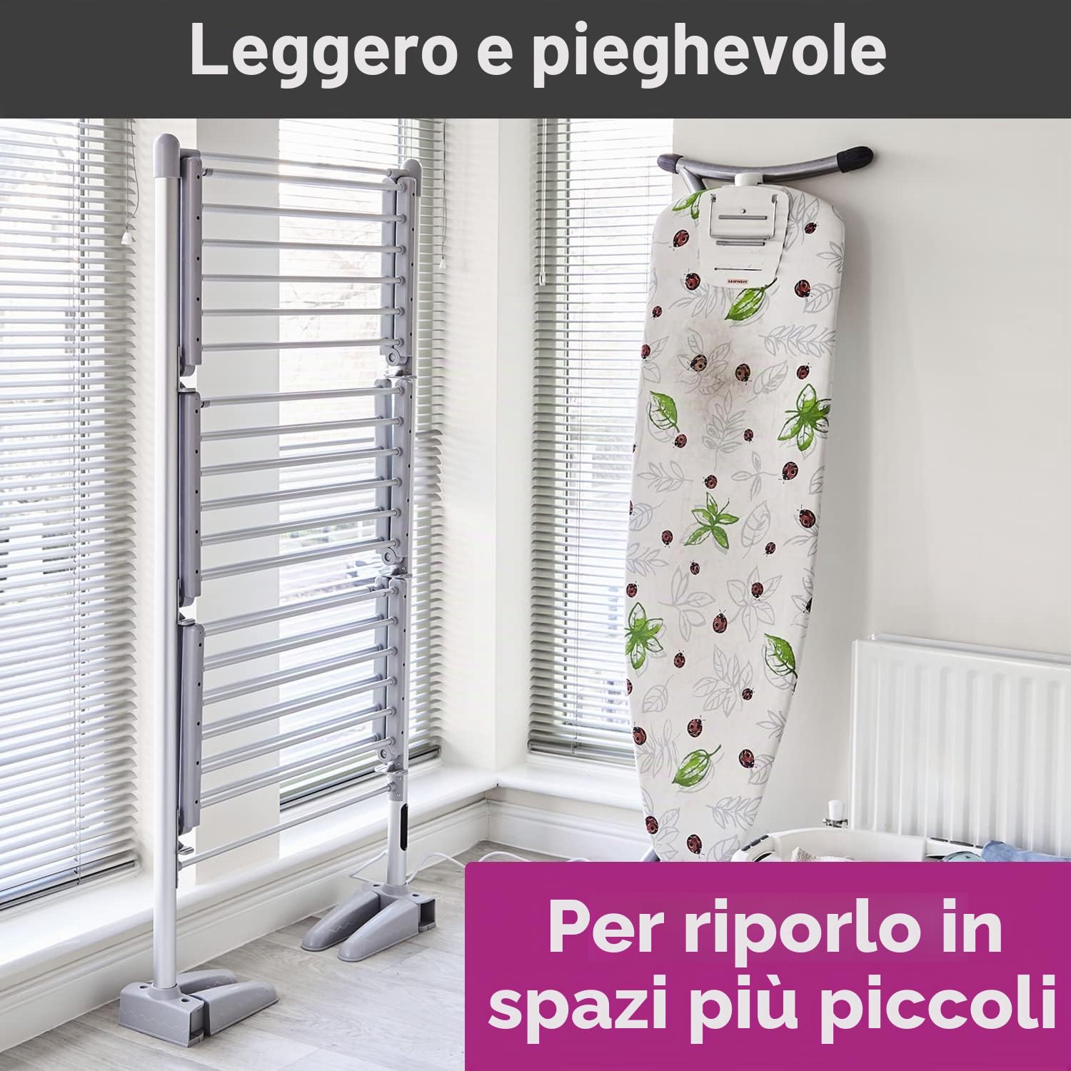 Neo Stendibiancheria elettrico a 3 livelli XL grande, pieghevole, per interni, portatile, riscaldato, con 36 binari da 147 cm