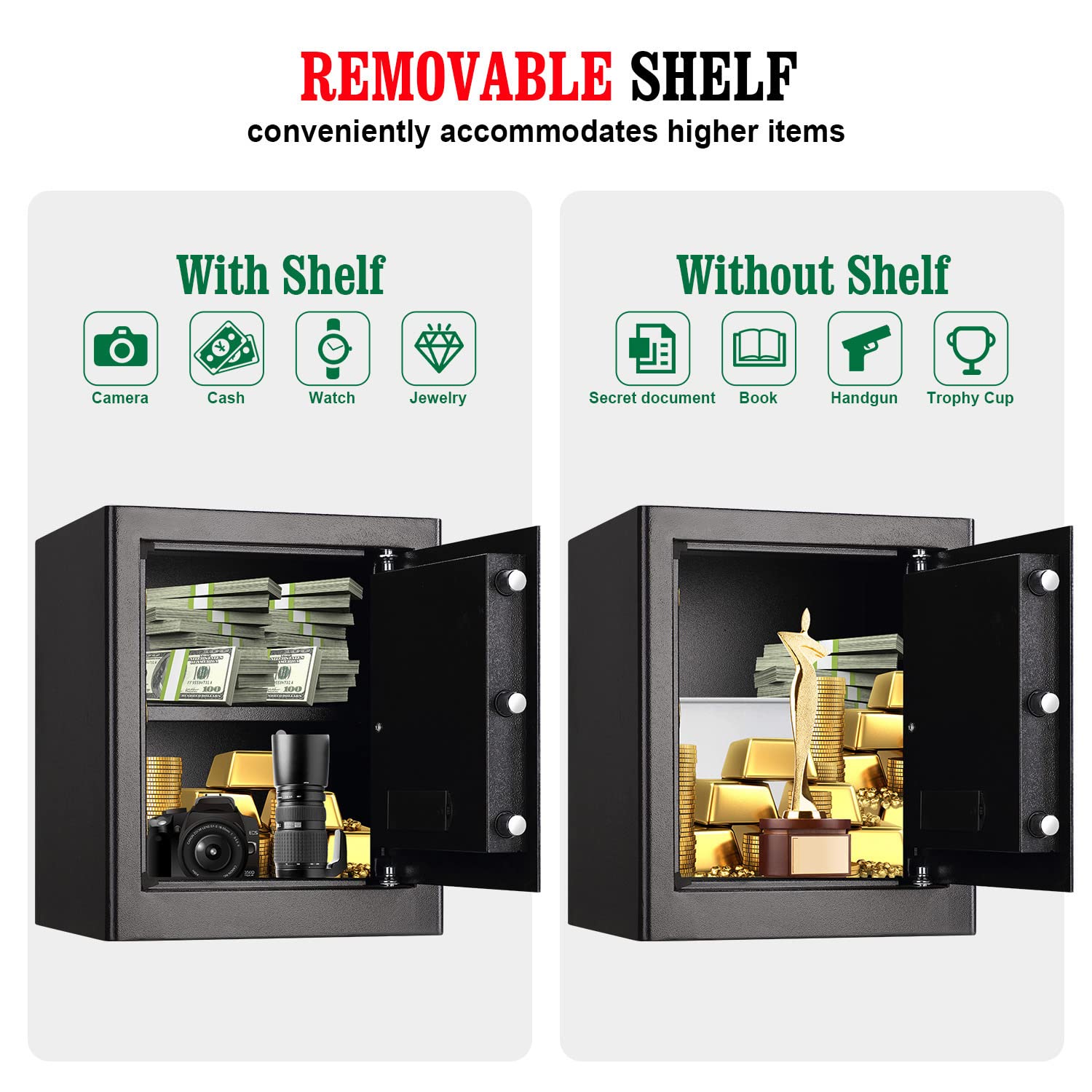 Safe Box Fireproof Waterproof,Personal Home Safe,Fireproof Safe with Digit Keypad,Security Box for Home Office with Double Safety Key Lock and Password for Money and Document (1.8Cuft Black)